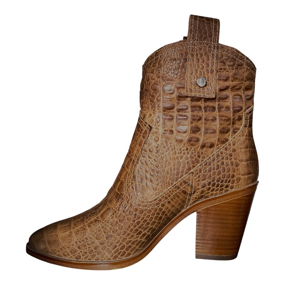 Botine din piele naturală croco 4113 maro