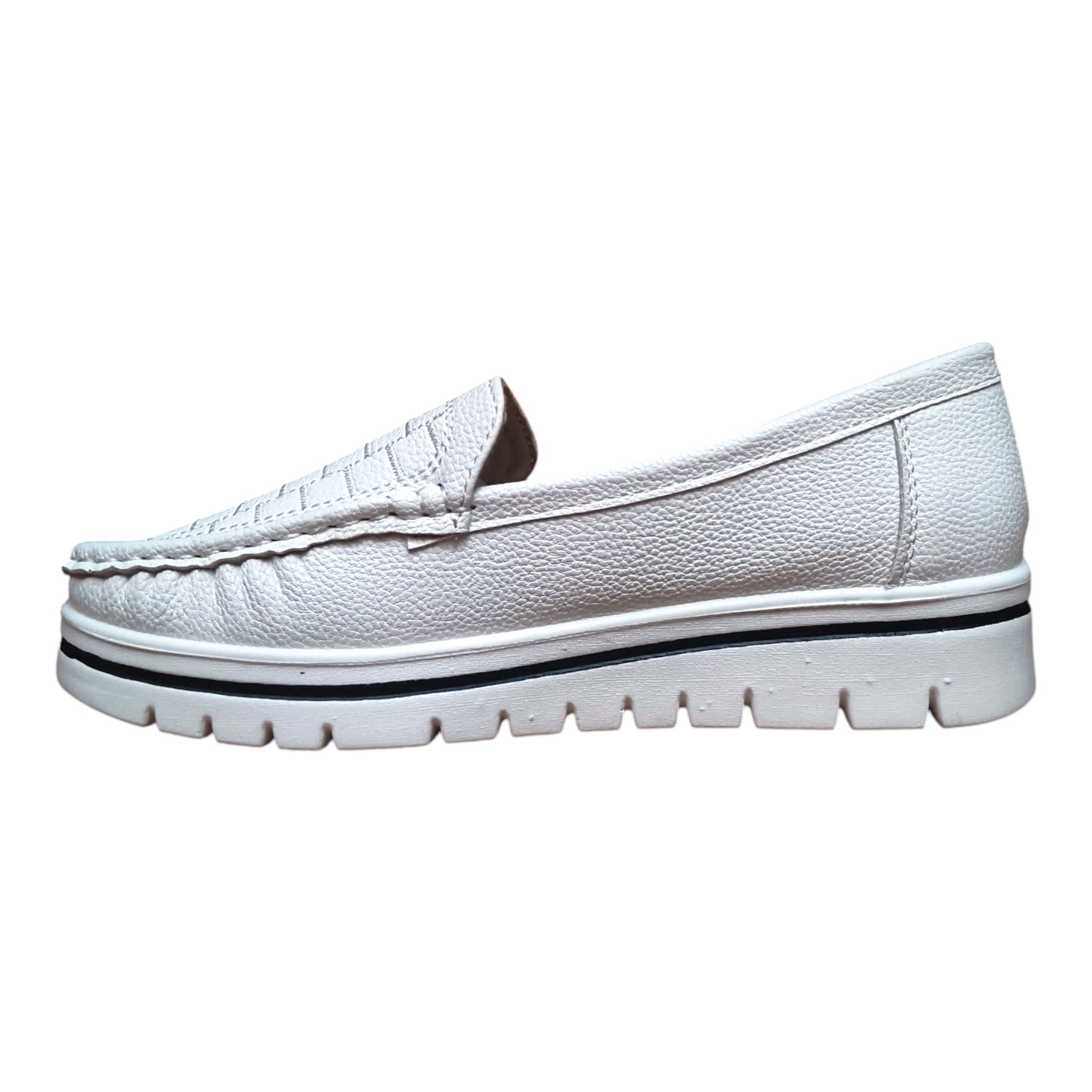 Loafers damă 890-3 albi cu platformă