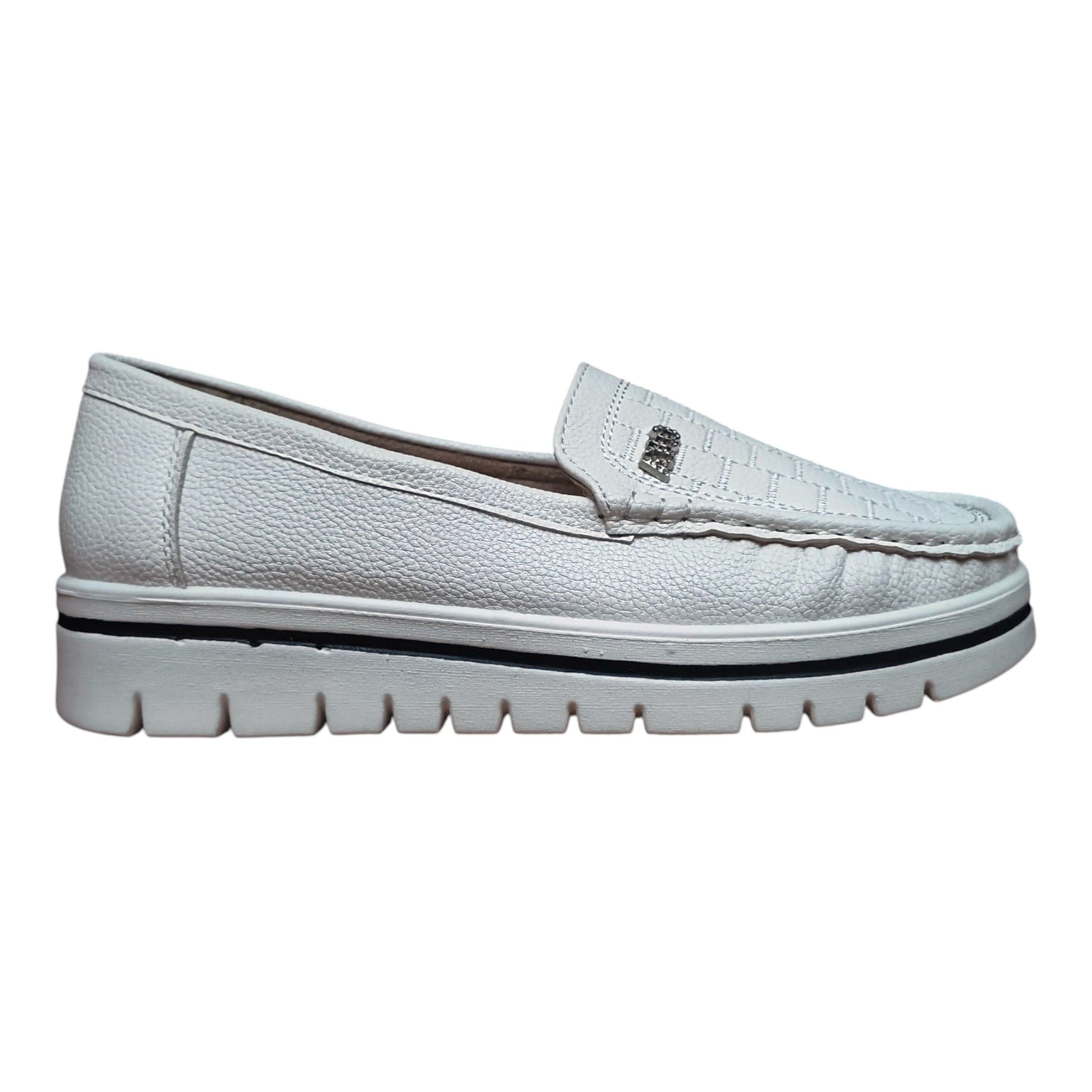 Loafers damă 890-3 albi cu platformă