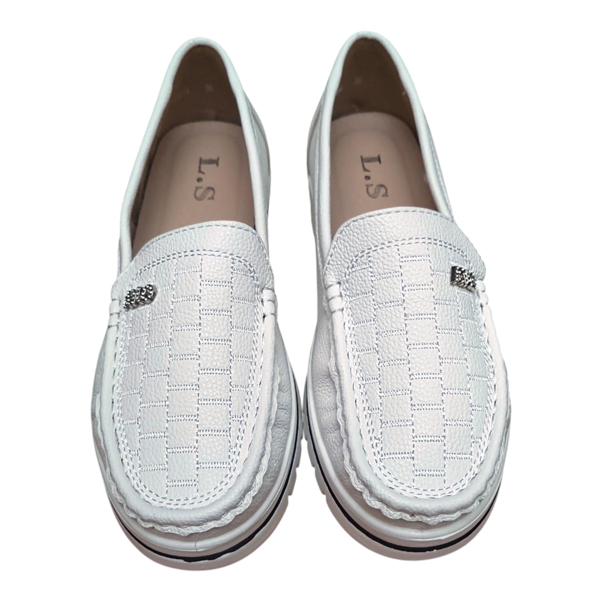 Loafers damă 890-3 albi cu platformă