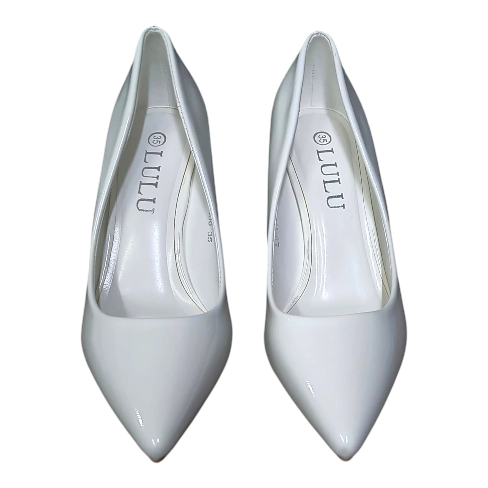 Pantofi eleganți albi 100 piele ecologică lăcuită