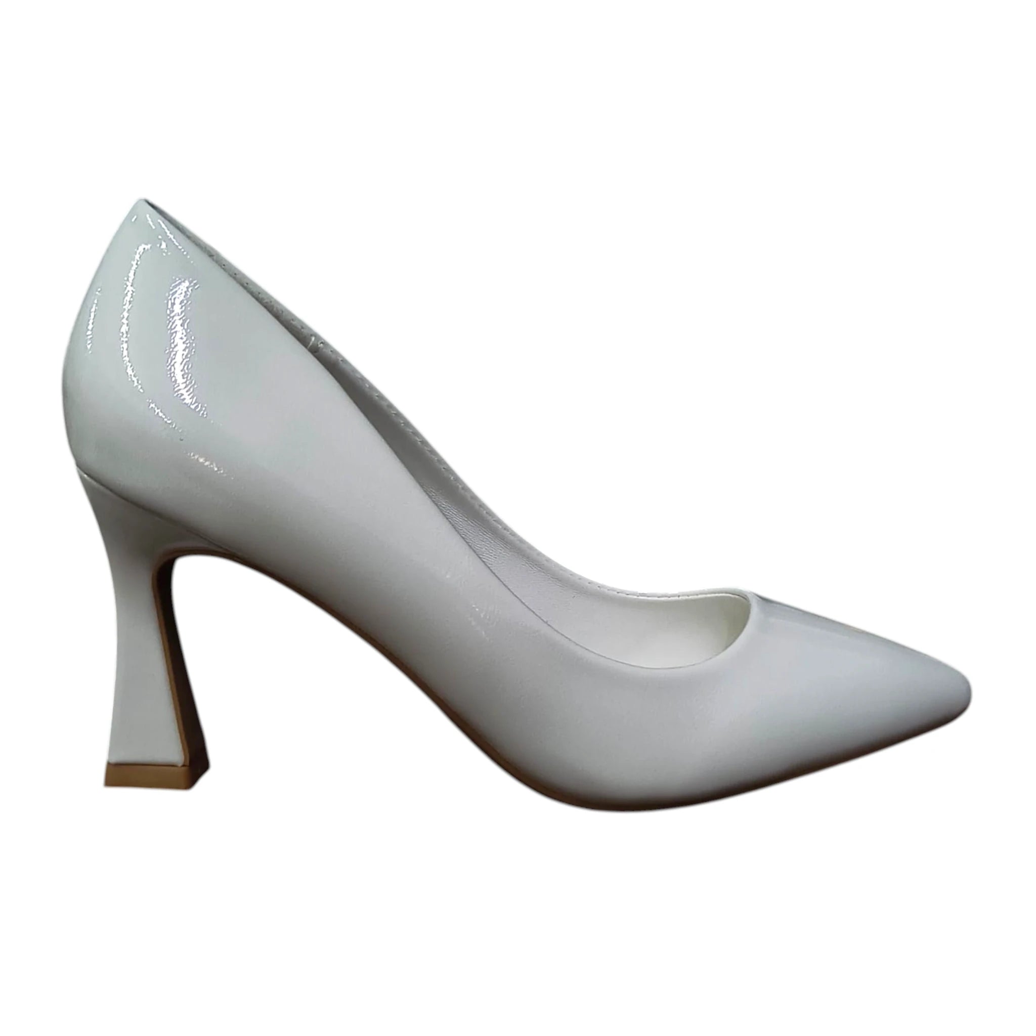 Pantofi eleganți albi 100 piele ecologică lăcuită