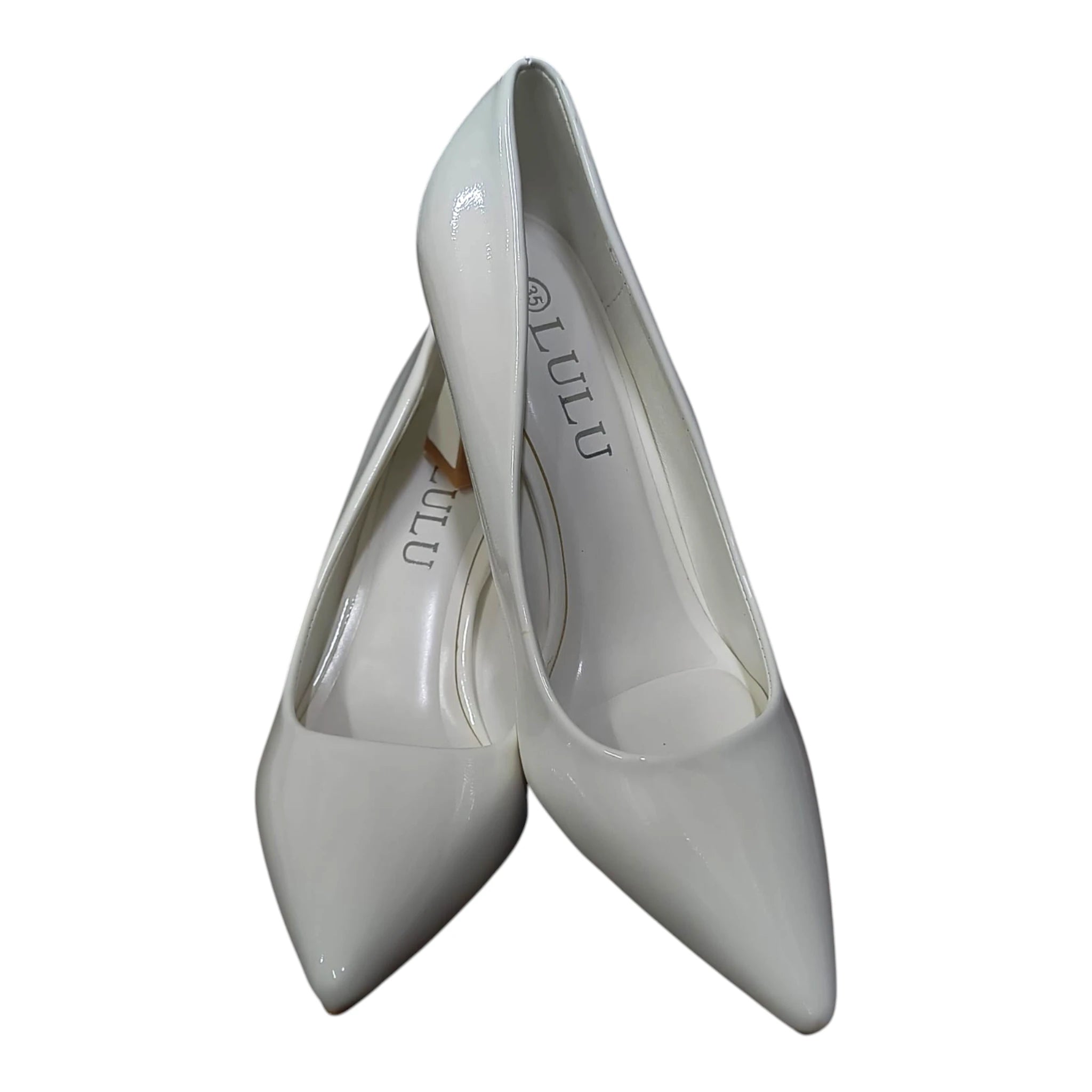 Pantofi eleganți albi 100 piele ecologică lăcuită