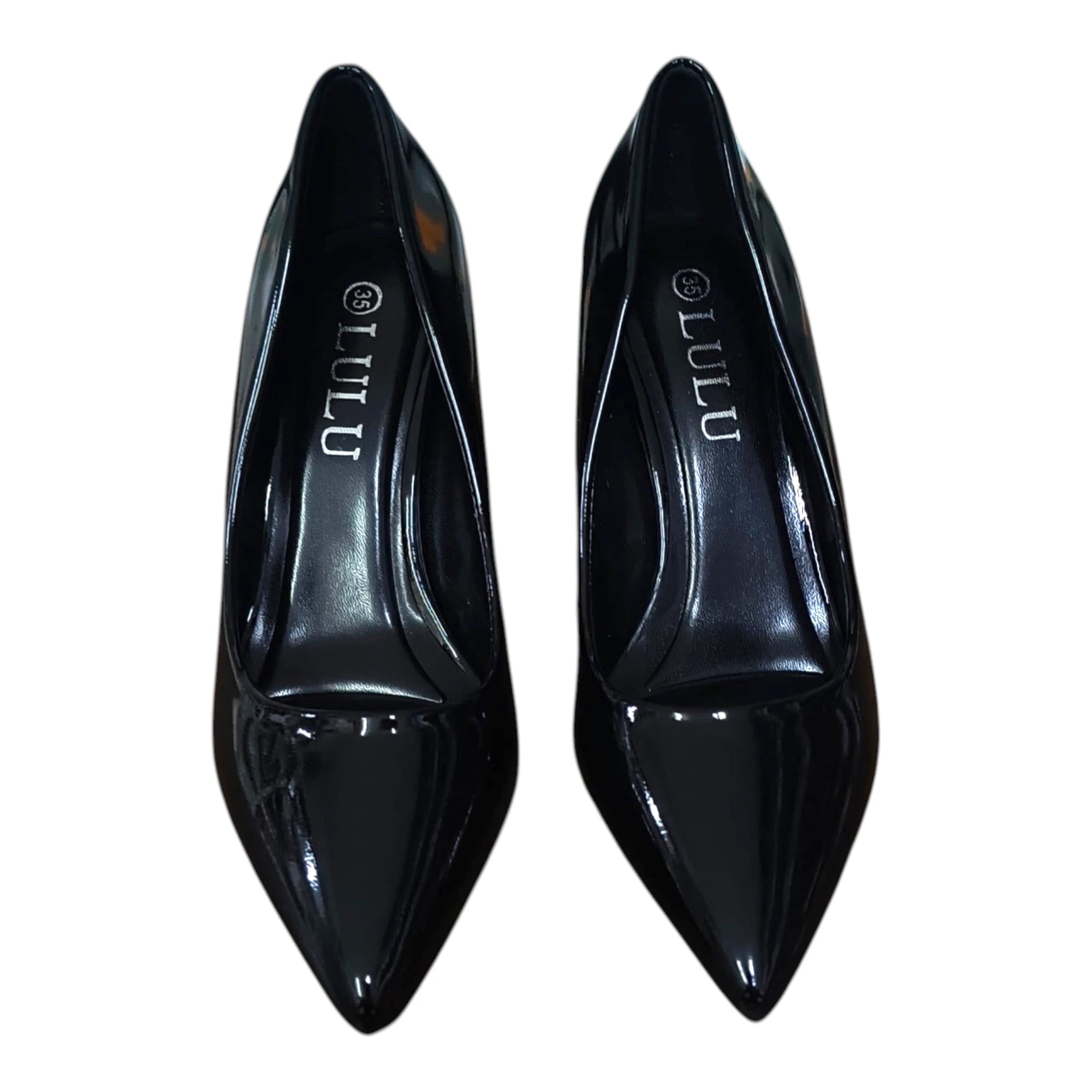 Pantofi eleganți negri 100 piele ecologică lăcuită