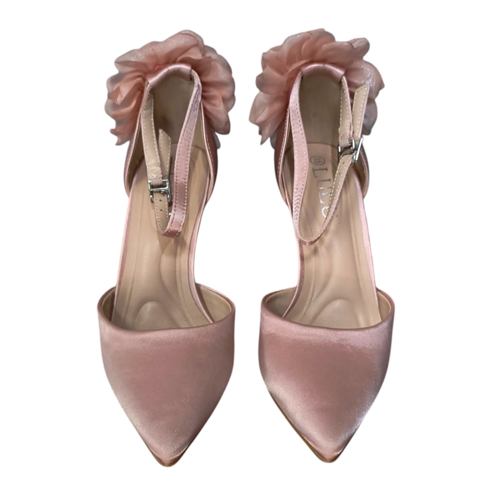 Pantofi roz satin cu floare LU-169