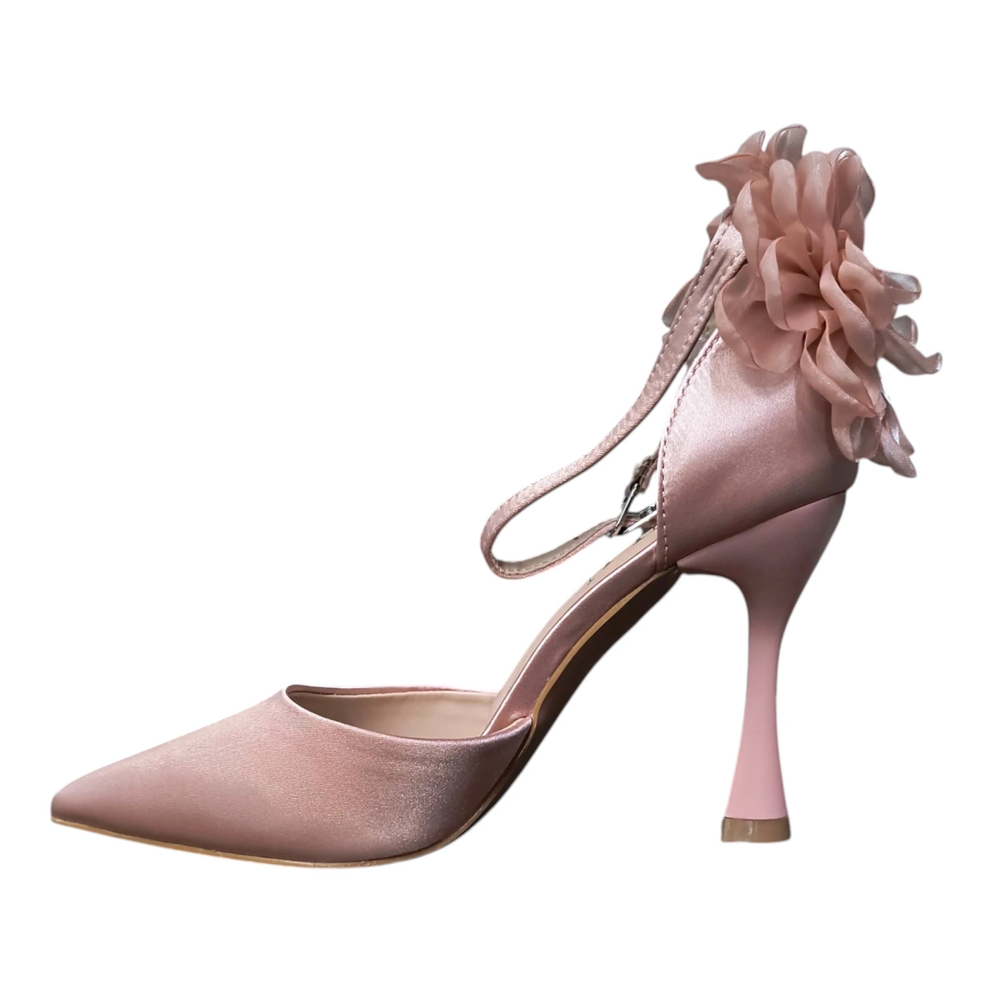 Pantofi roz satin cu floare LU-169