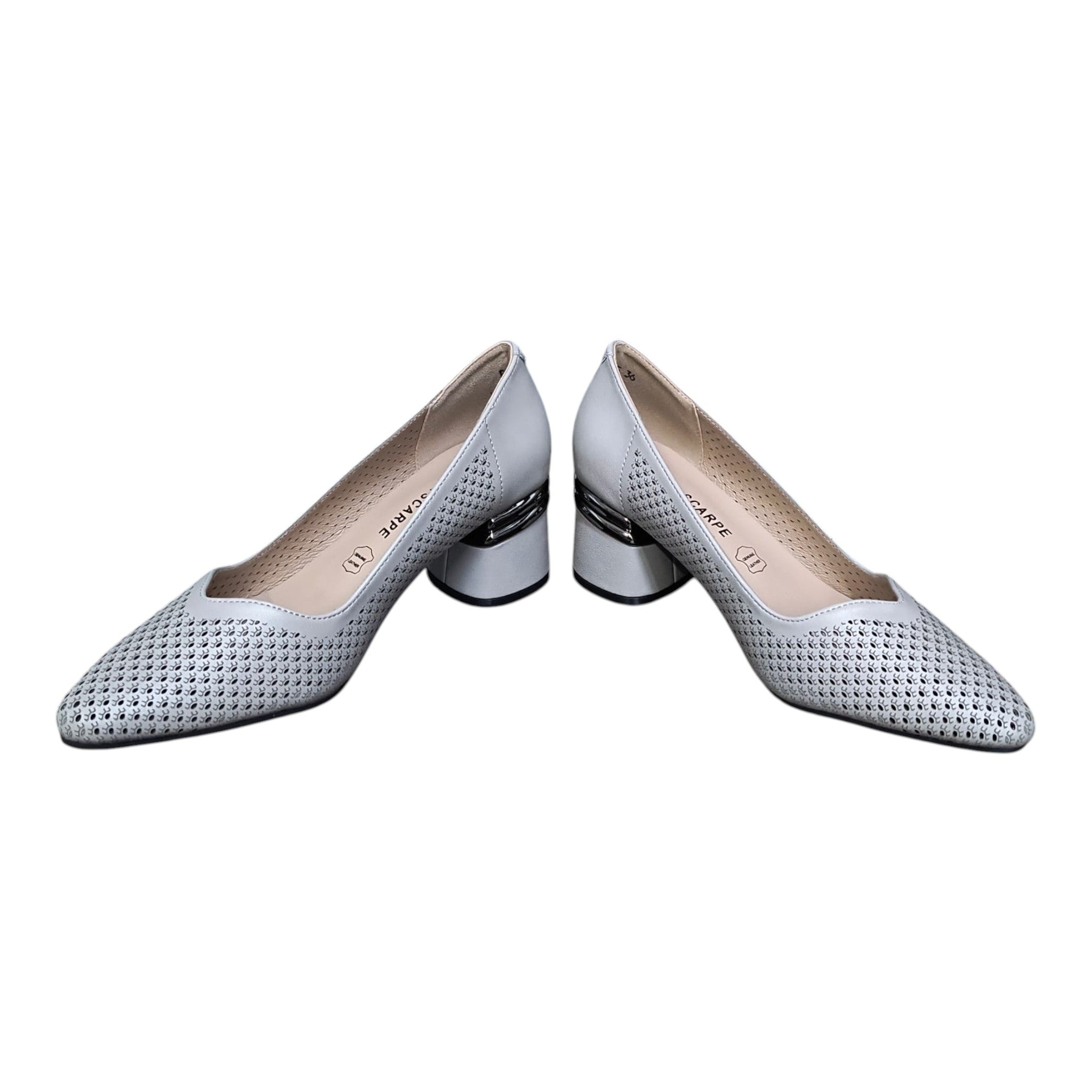 Pantofi 3370 gri cu toc gros