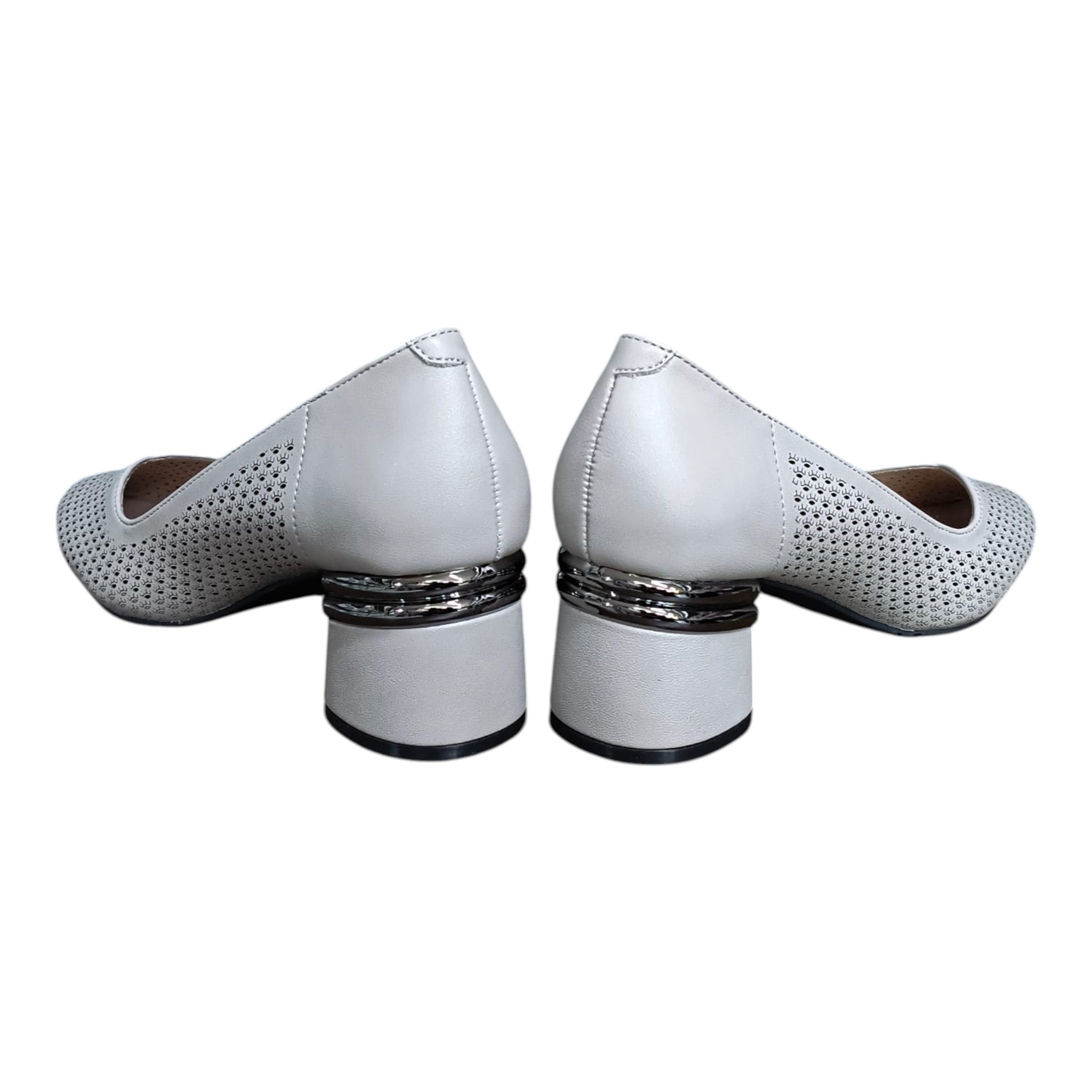 Pantofi 3370 gri cu toc gros