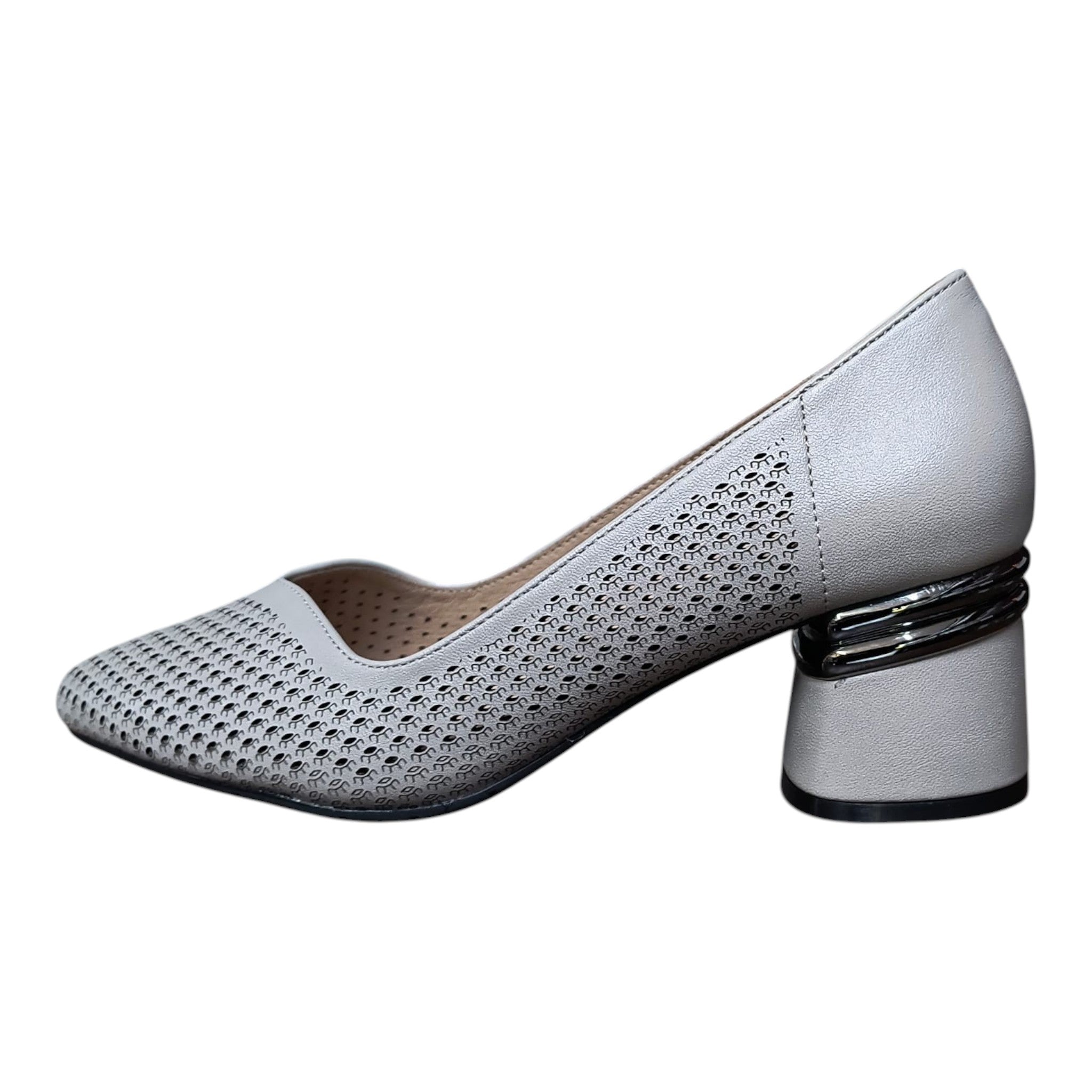 Pantofi 3370 gri cu toc gros