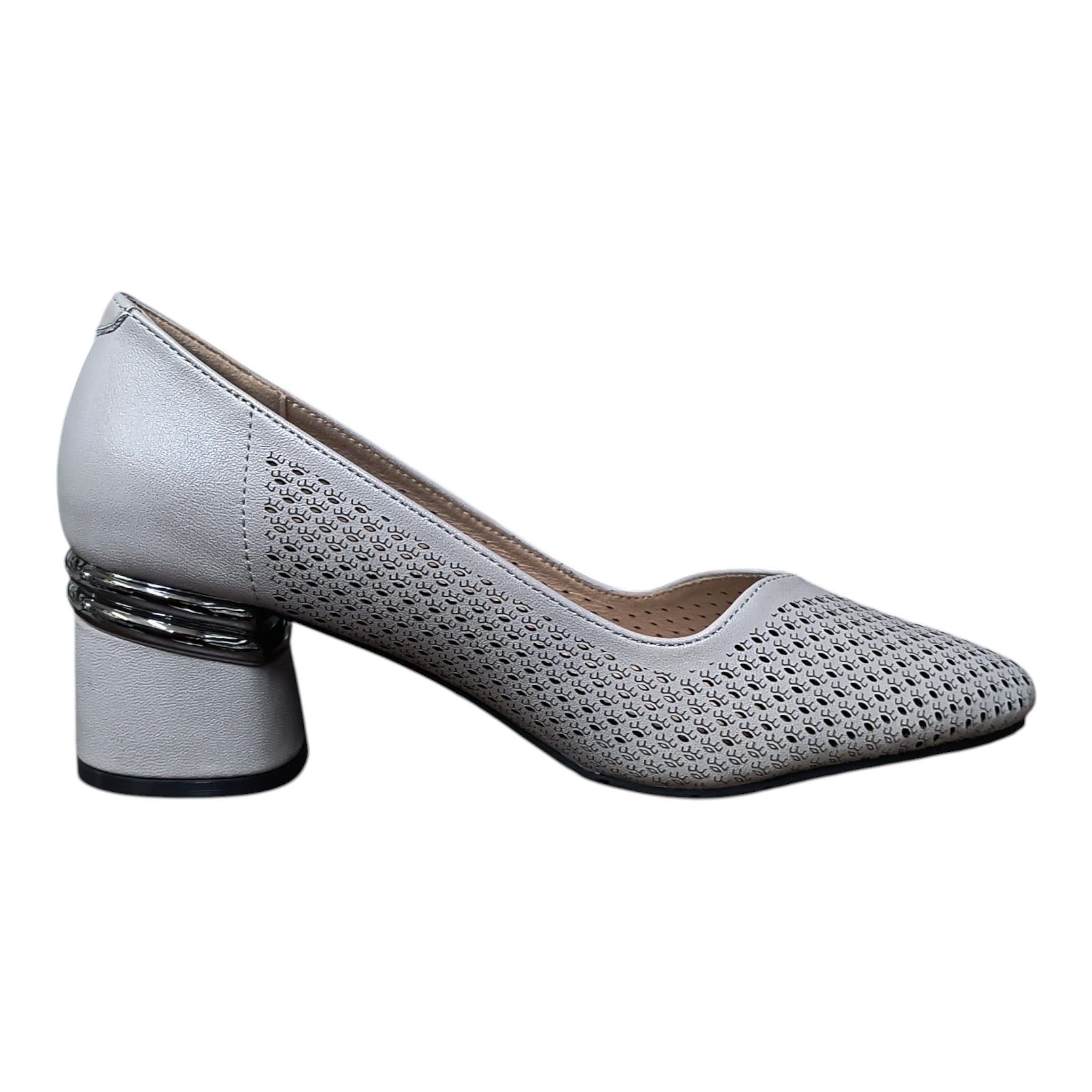 Pantofi 3370 gri cu toc gros