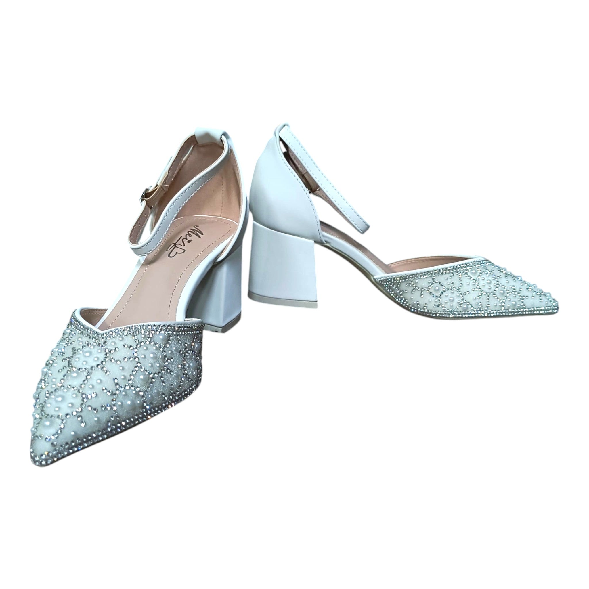 Pantofi eleganți cu toc gros 536 alb