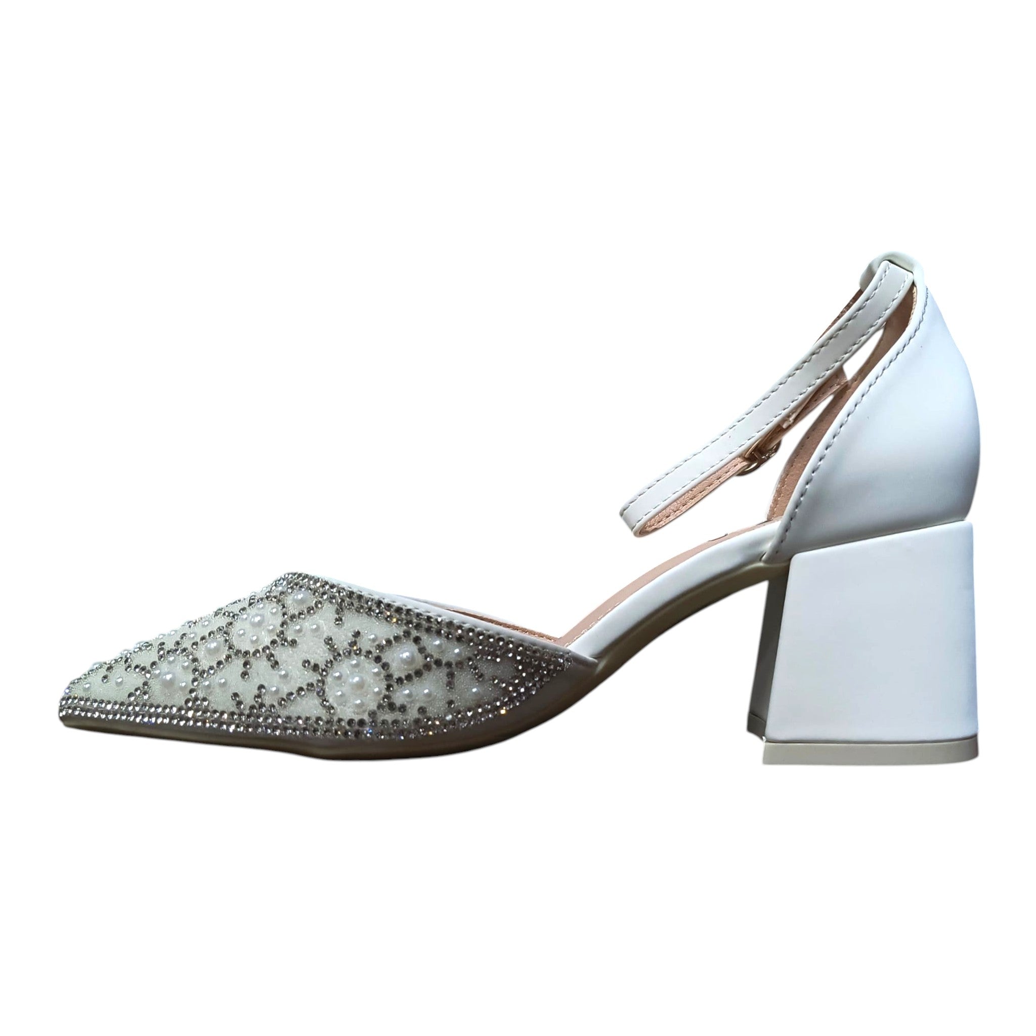Pantofi eleganți cu toc gros 536 alb