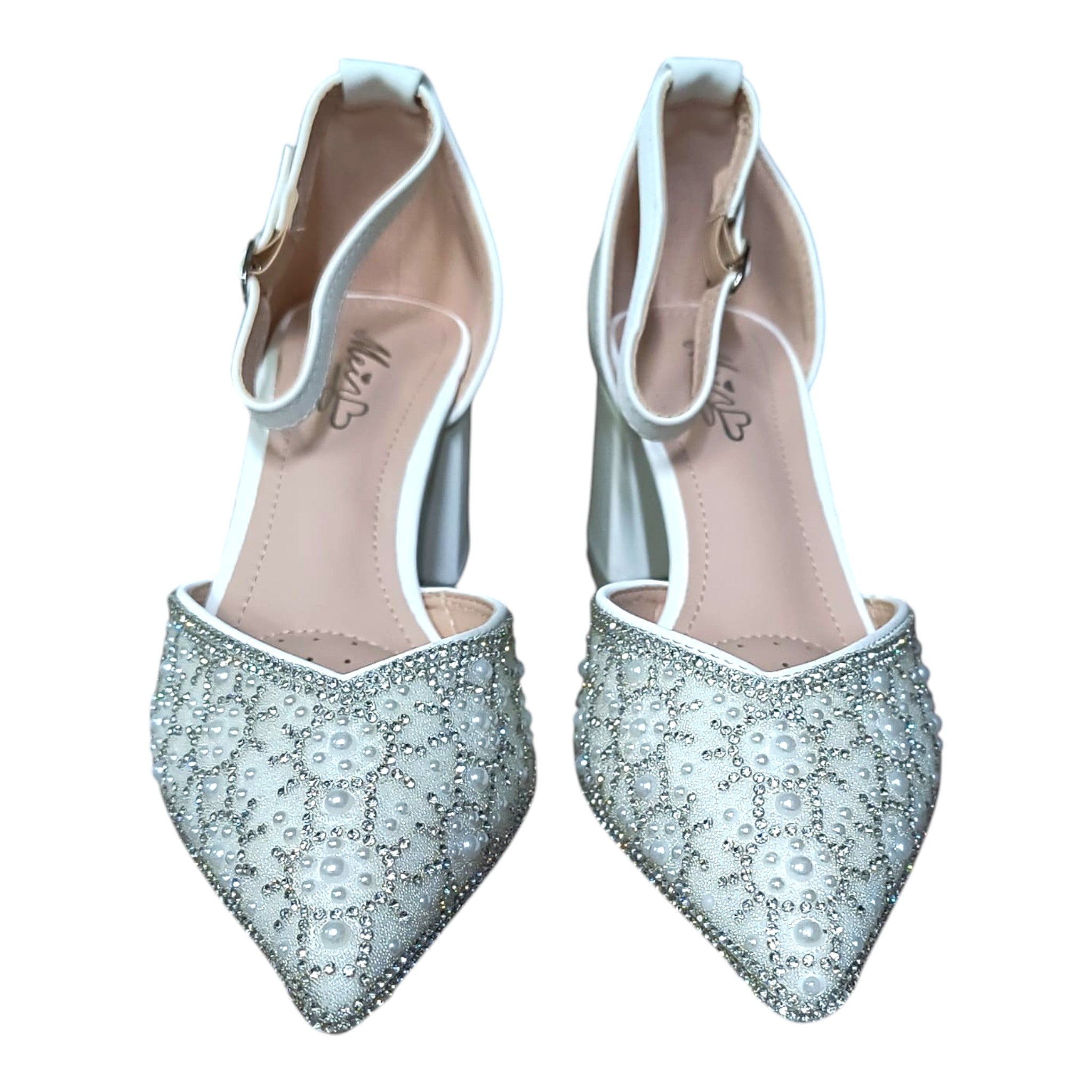 Pantofi eleganți cu toc gros 536 alb