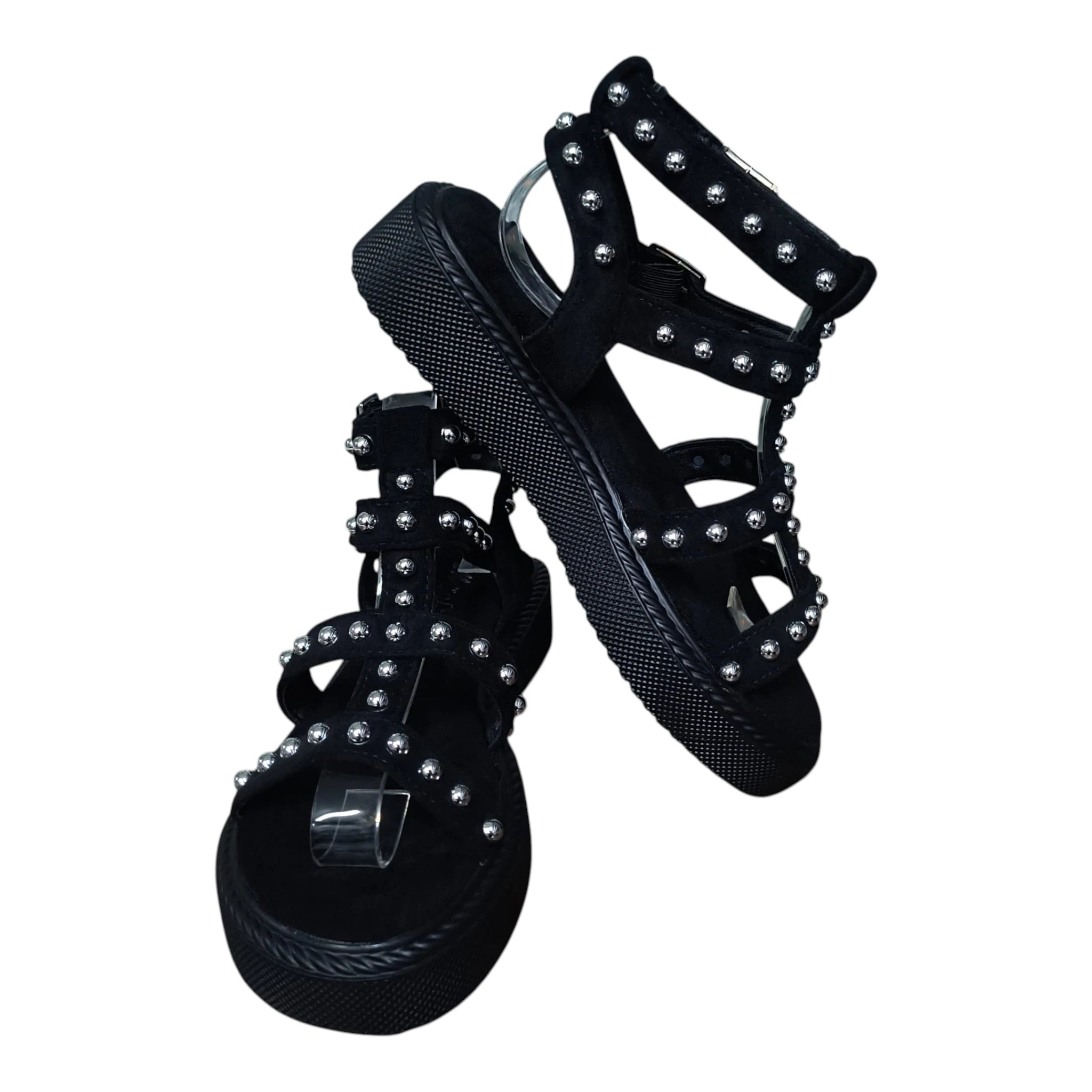 Sandale 521 negru cu aplicații metalice