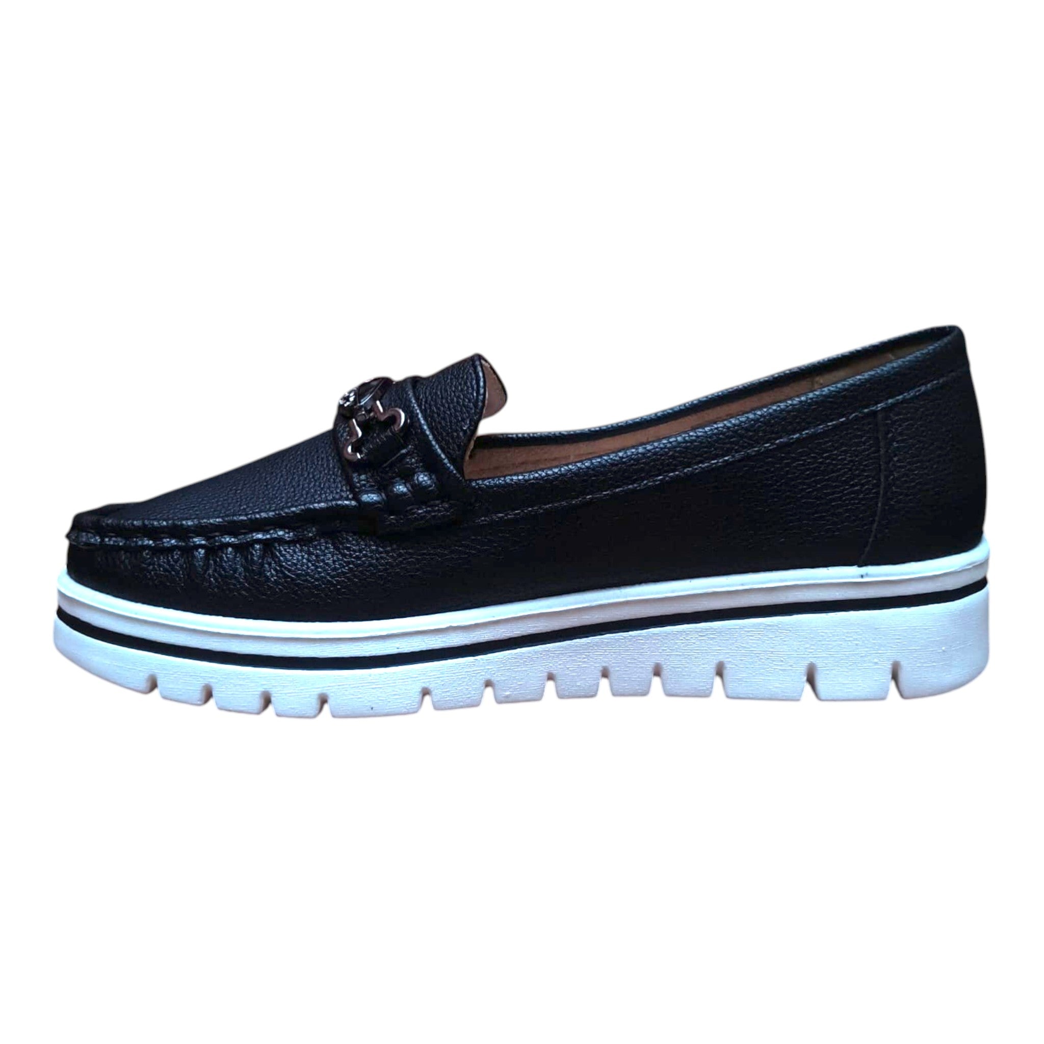 Loafers damă 890-5 negri cu accesoriu metalic