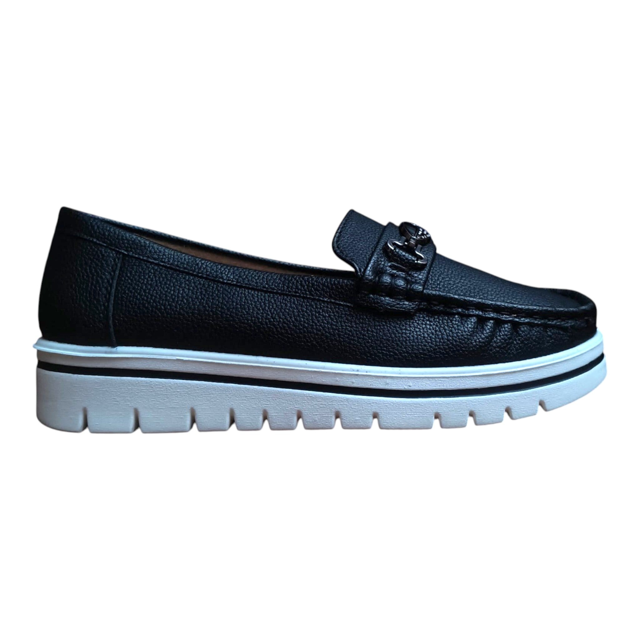 Loafers damă 890-5 negri cu accesoriu metalic