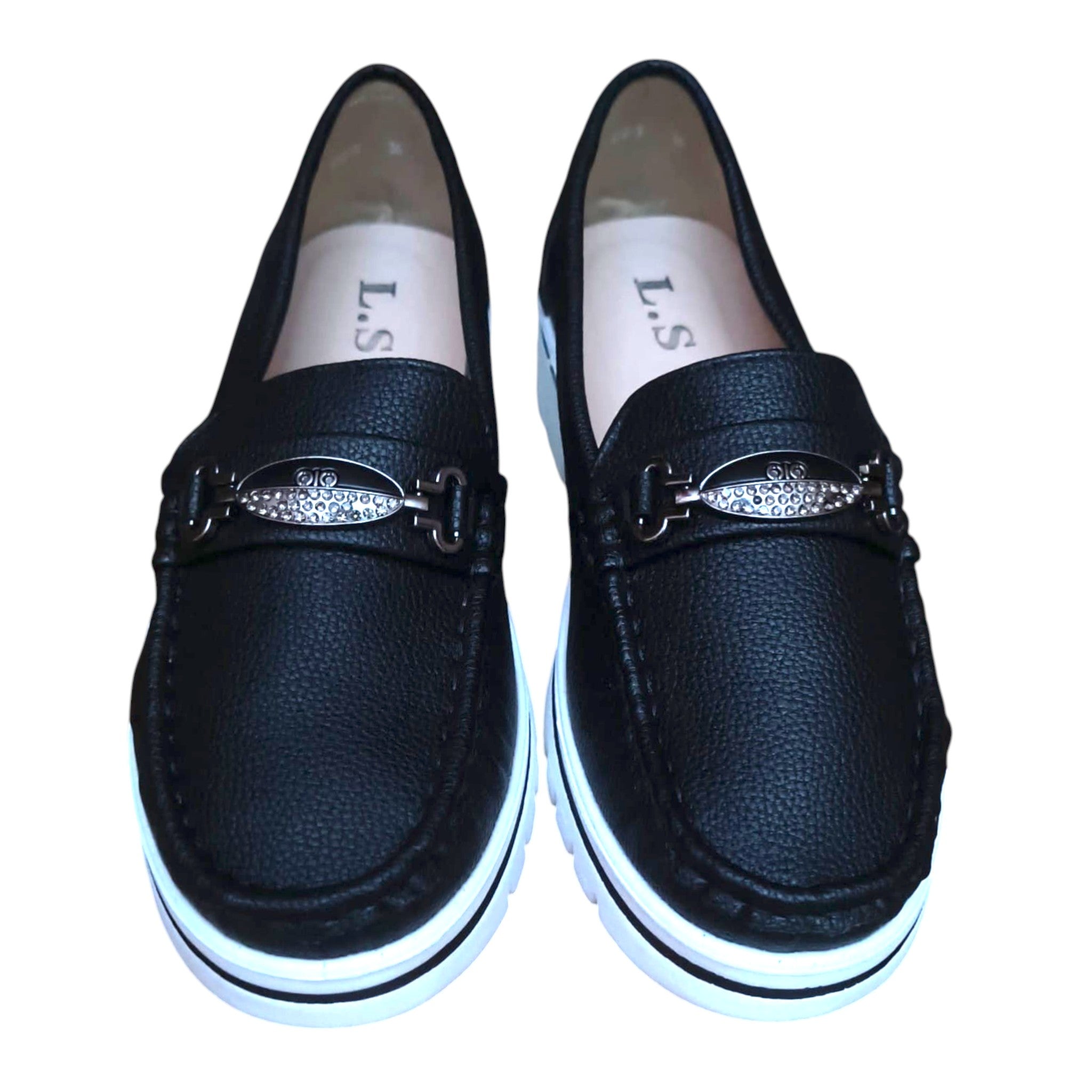 Loafers damă 890-5 negri cu accesoriu metalic