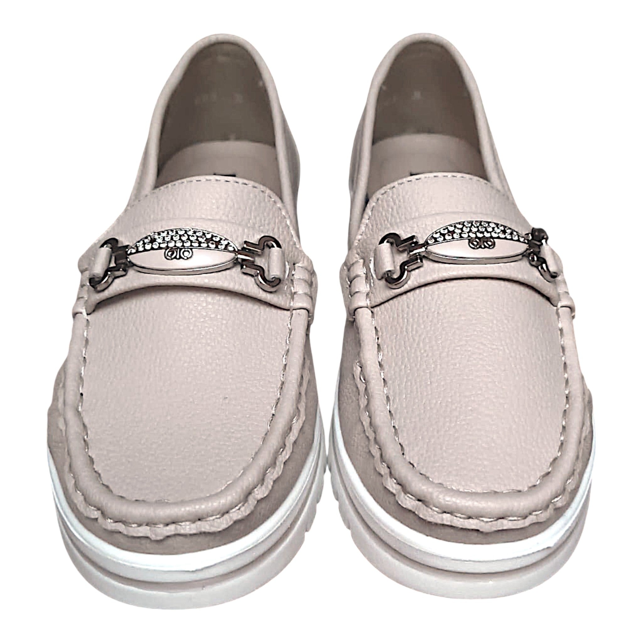 Loafers damă 890-5 bej cu accesoriu metalic
