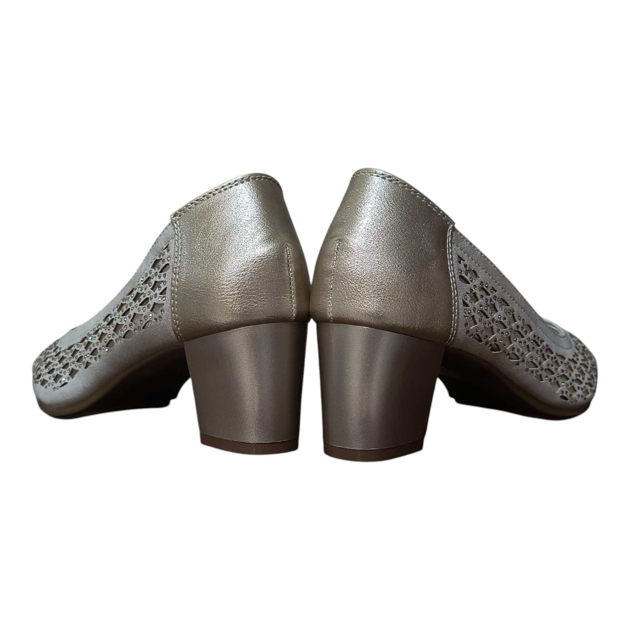 Pantofi damă eleganți 613 aurii cu toc gros