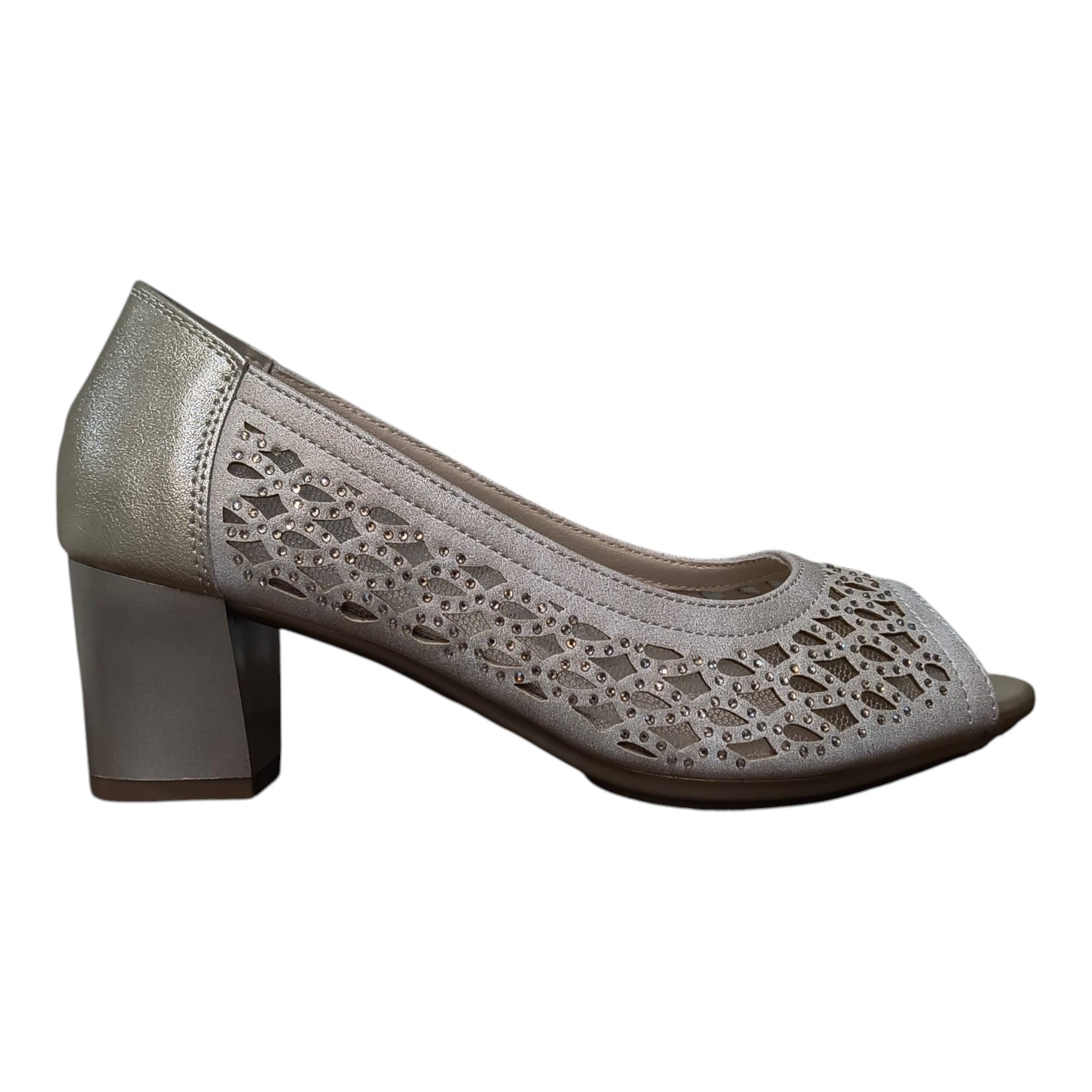 Pantofi damă eleganți 613 aurii cu toc gros
