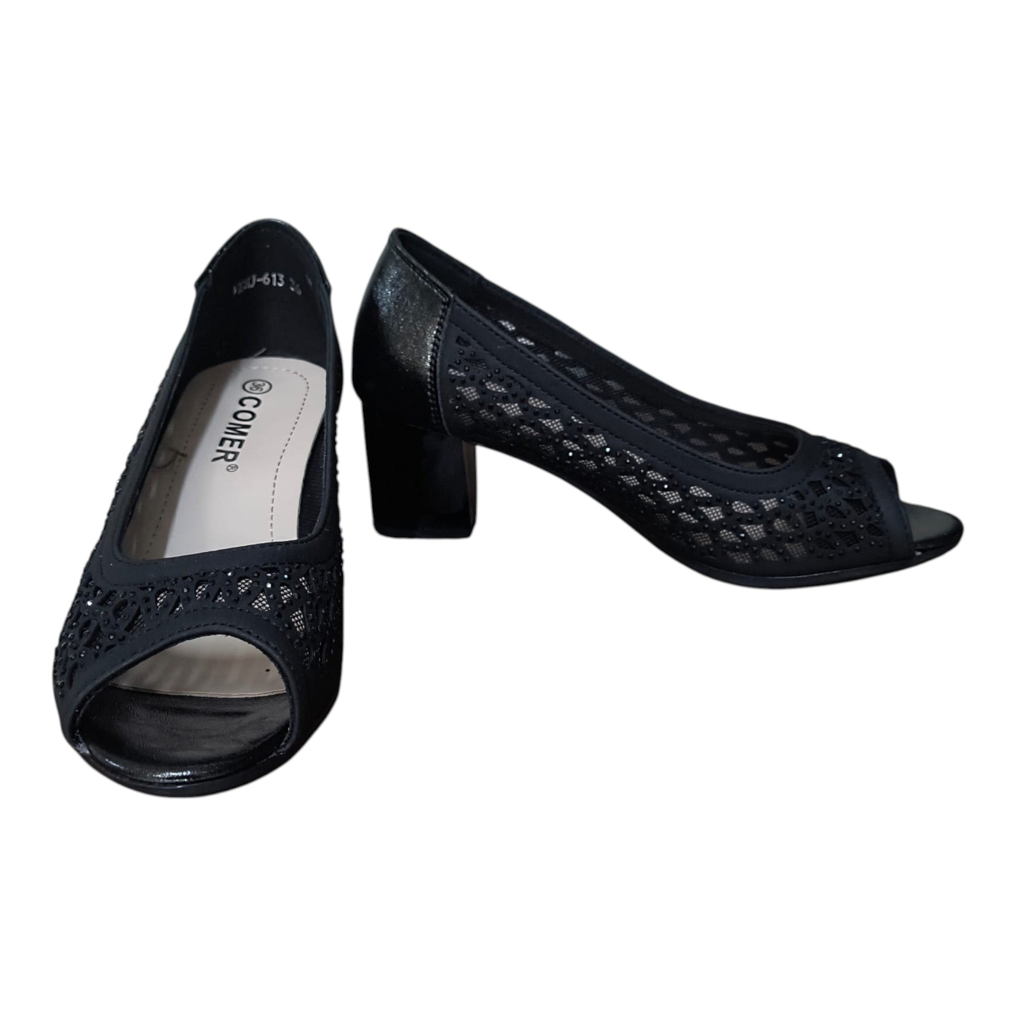 Pantofi damă eleganți 613 negru cu toc gros
