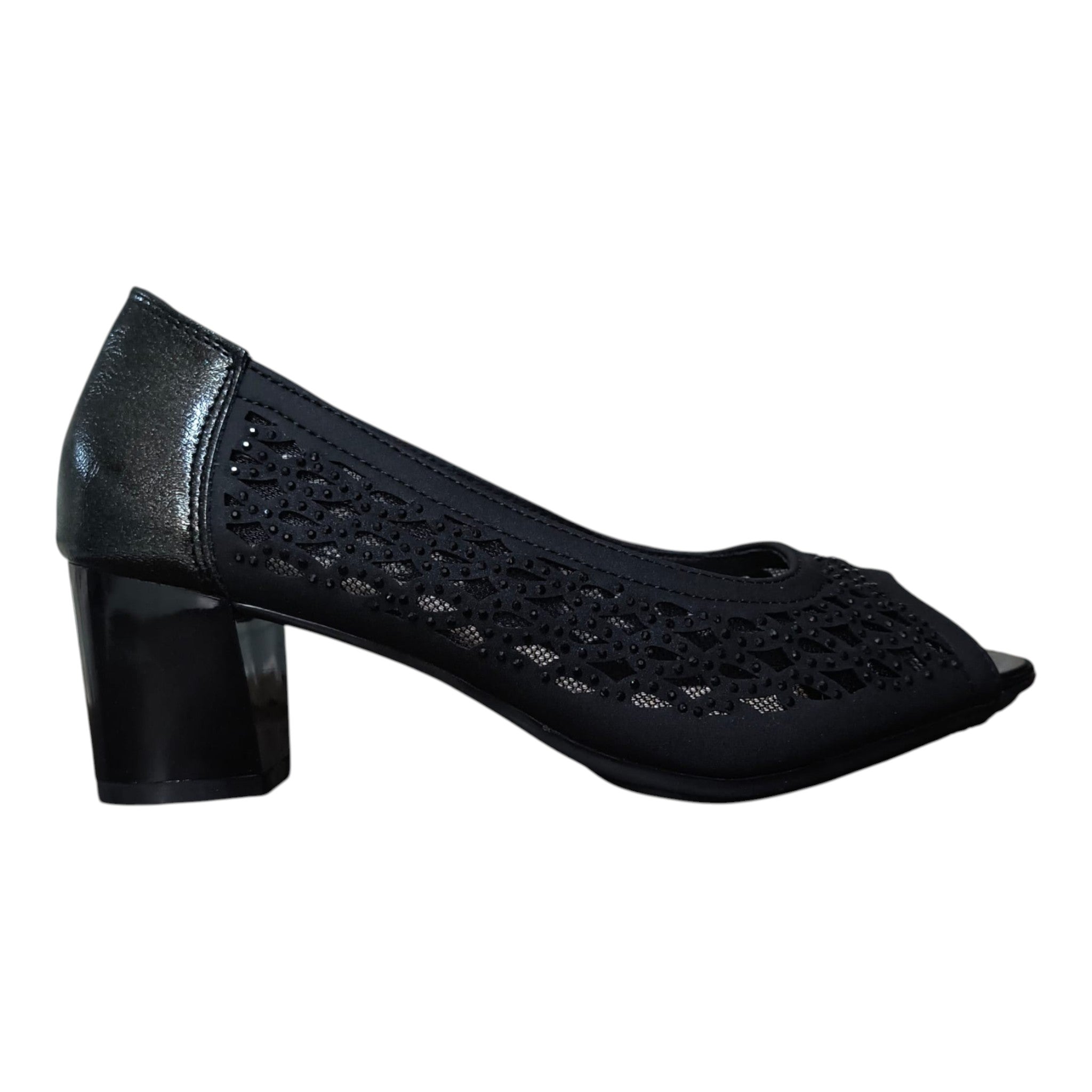 Pantofi damă eleganți 613 negru cu toc gros