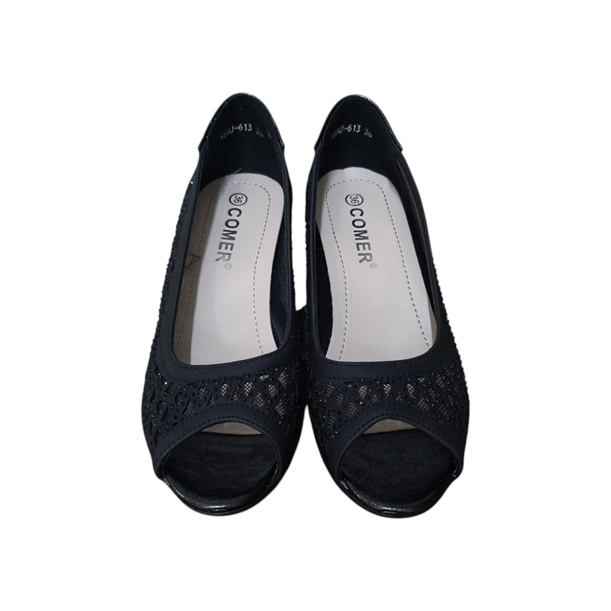 Pantofi damă eleganți 613 negru cu toc gros