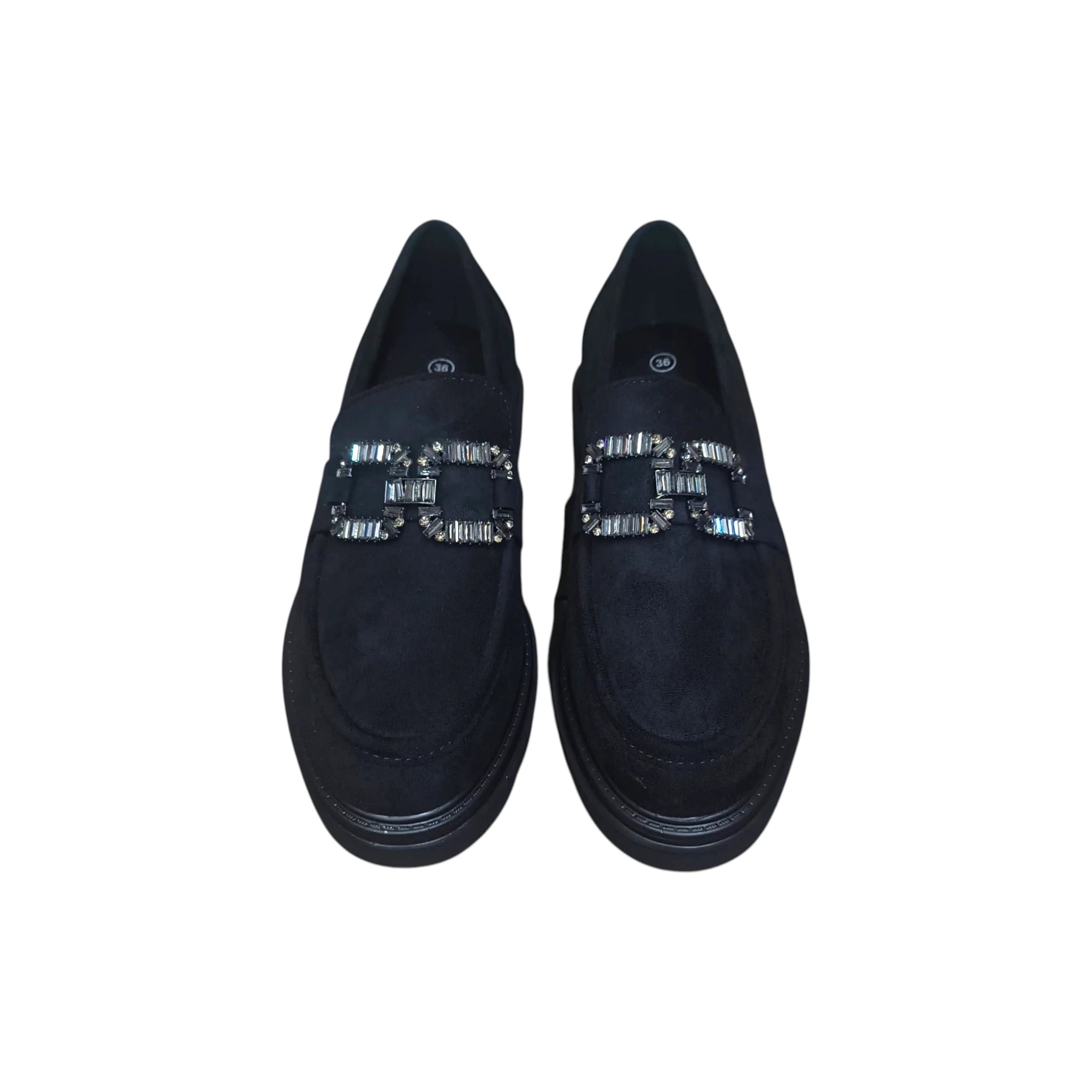 Pantofi damă tip loafer negri 15A cu aplicații strălucitoare