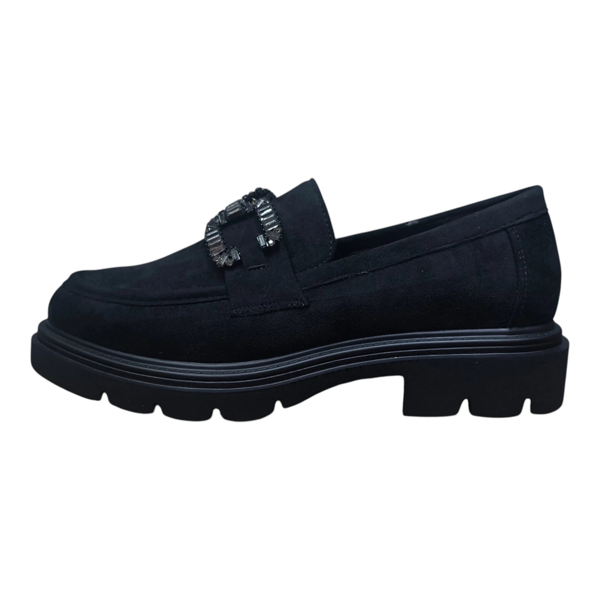 Pantofi damă tip loafer negri 15A cu aplicații strălucitoare
