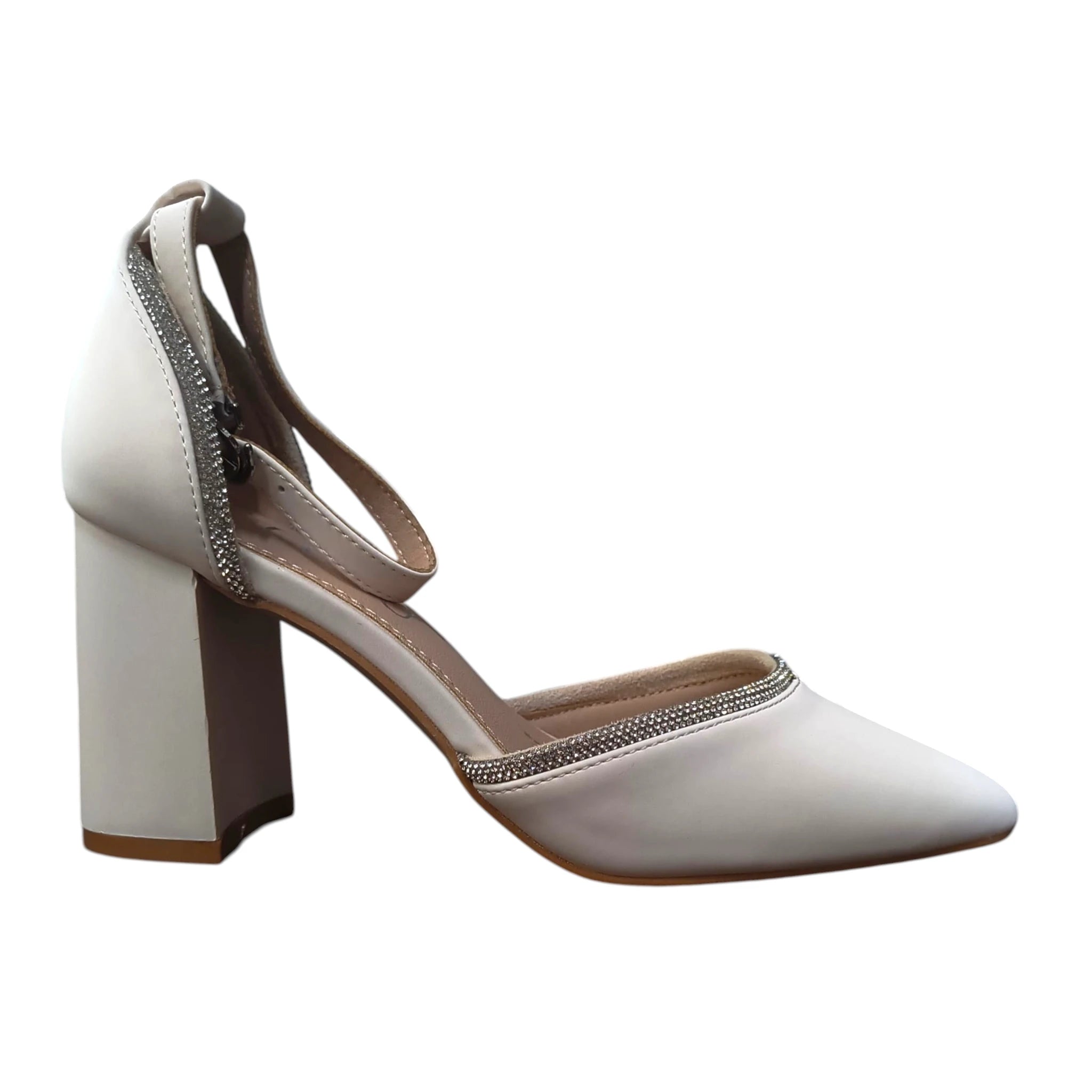 Pantofi damă eleganți 50 bej cu toc gros