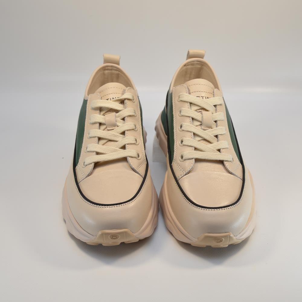 Pantofi sport damă bej cu detalii verzi 5092