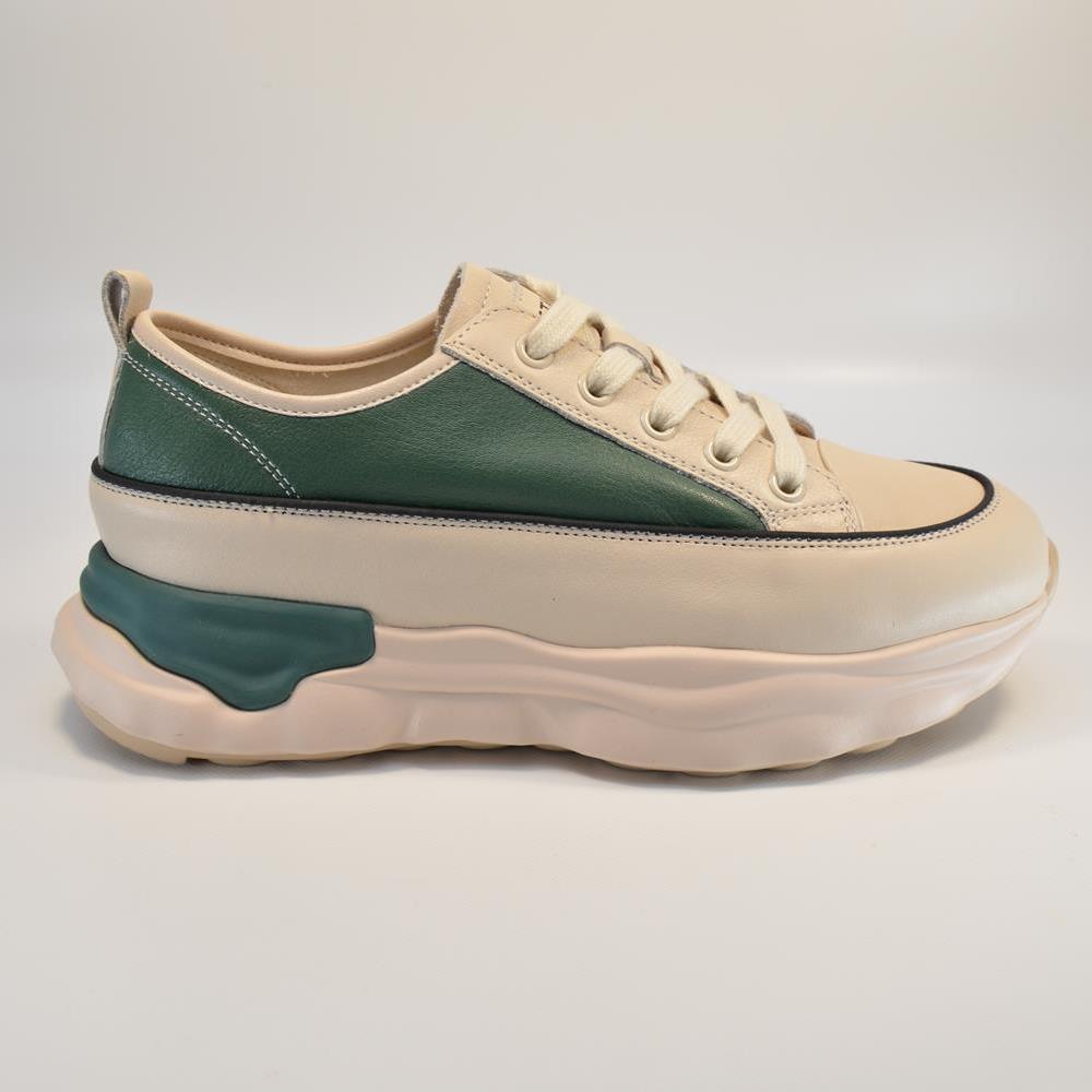 Pantofi sport damă bej cu detalii verzi 5092