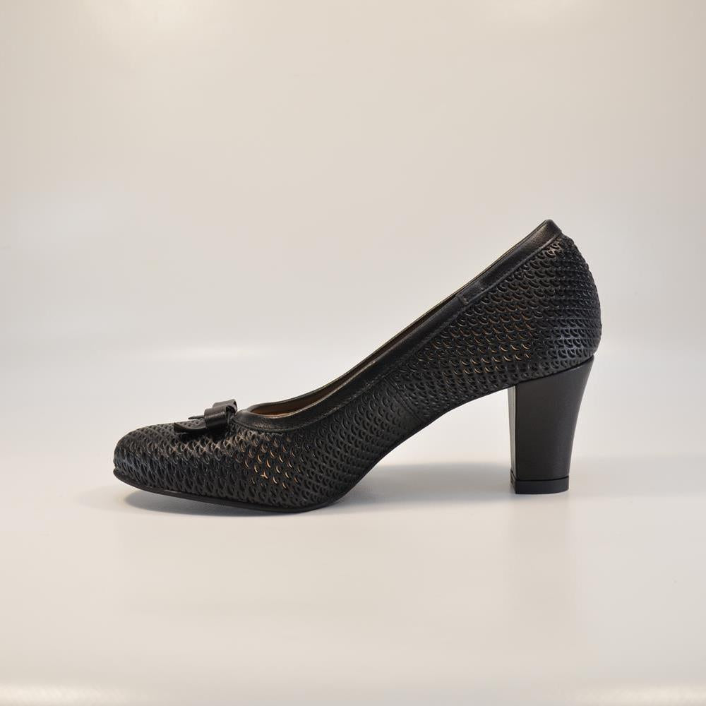 Pantofi damă eleganți perforați cu toc gros 232 negri
