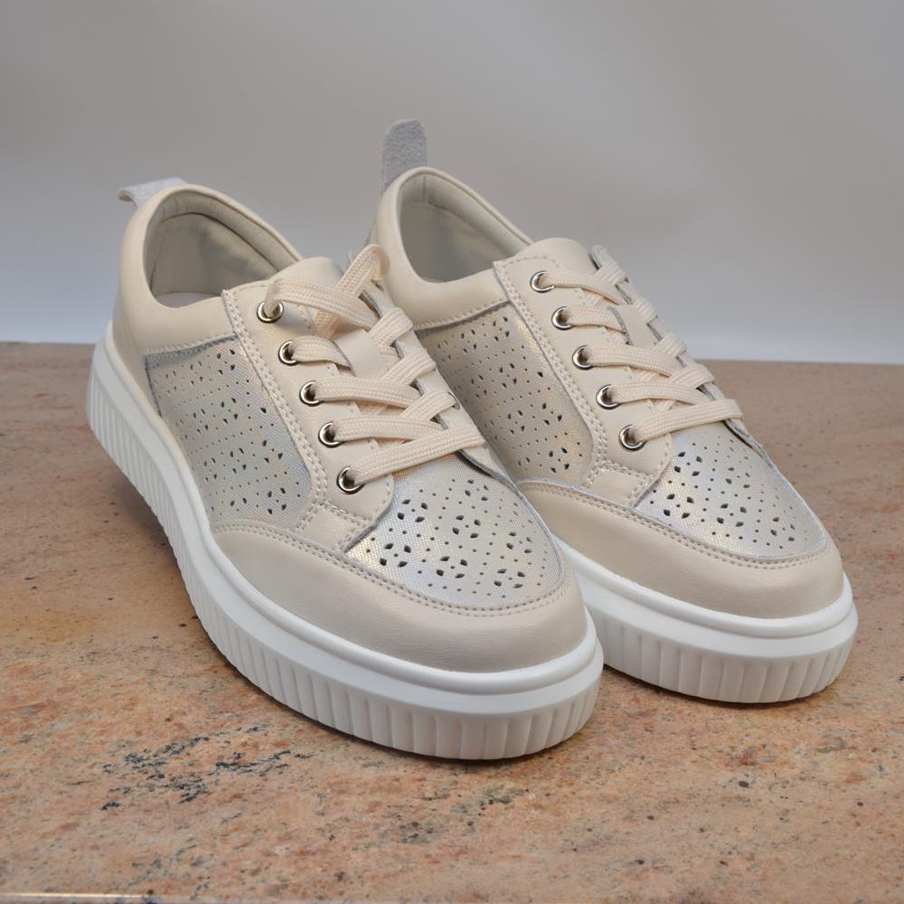 Pantofi casual 87983 crem perforati