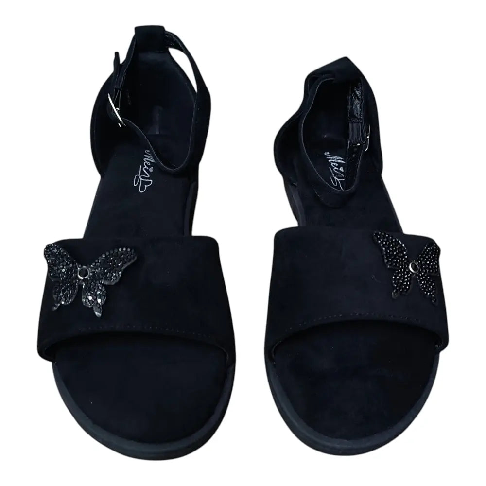 Sandale negre cu fluture strălucitor 528