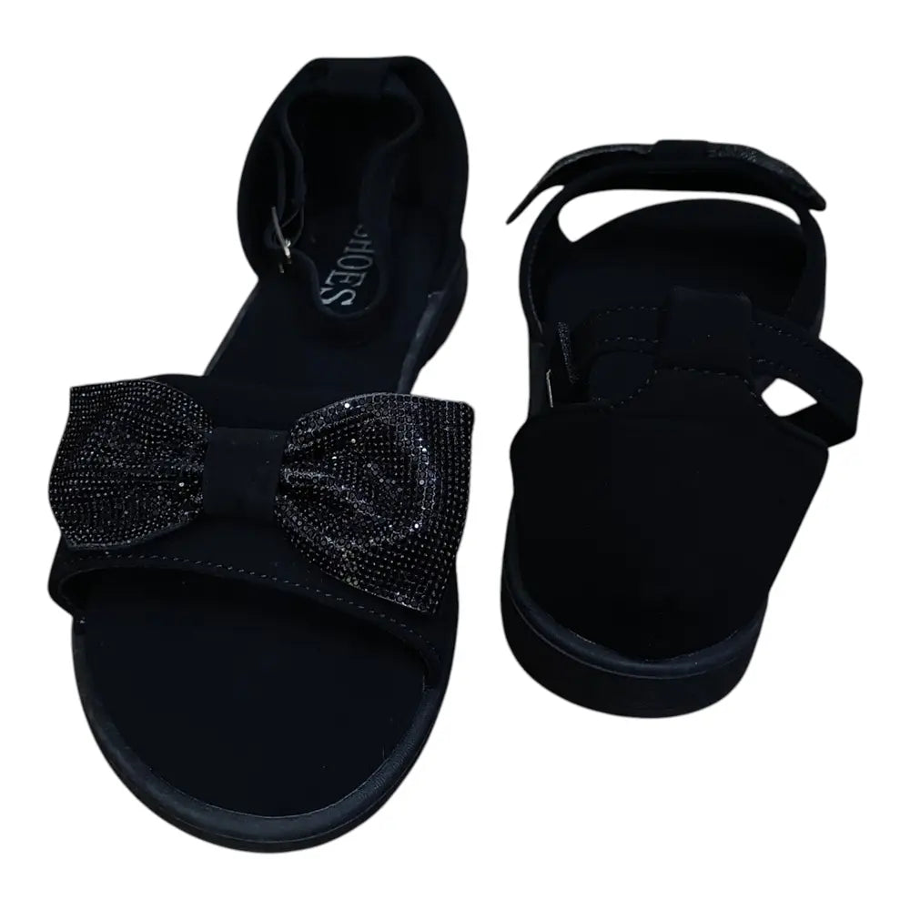 Sandale negre cu fundă decorativă 525