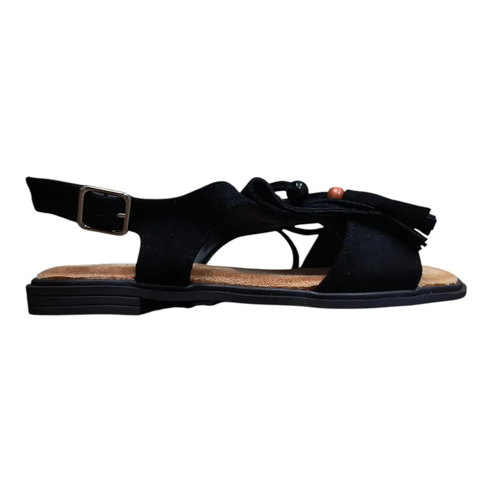 Sandale negre joase cu franjuri 571