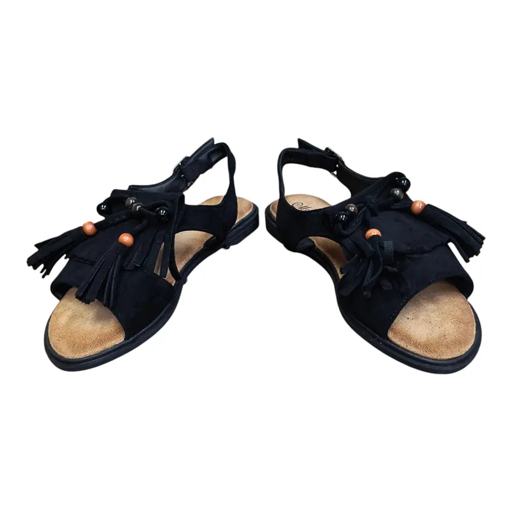 Sandale negre joase cu franjuri 571