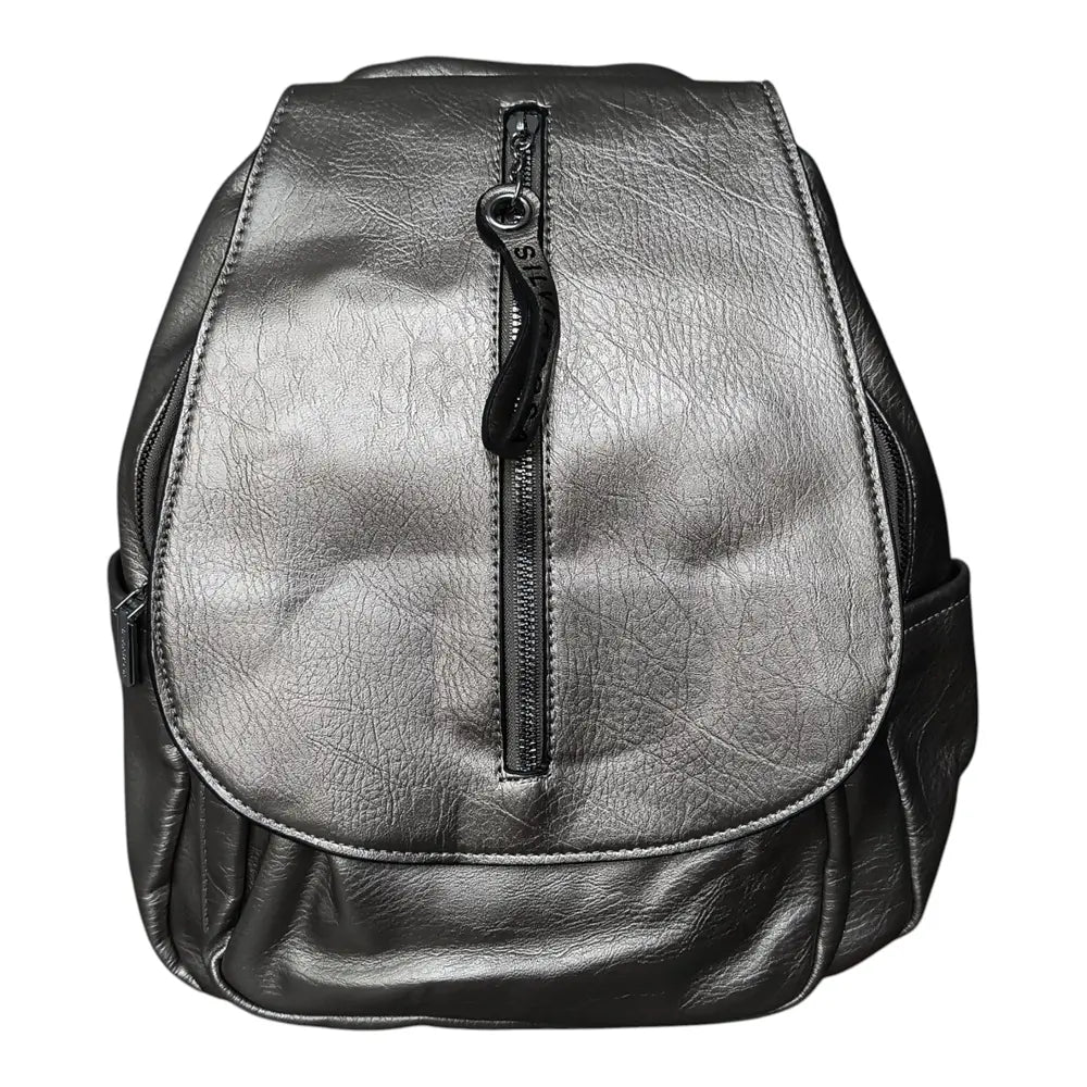 Rucsac gri metalizat 8017 cu fermoare multiple