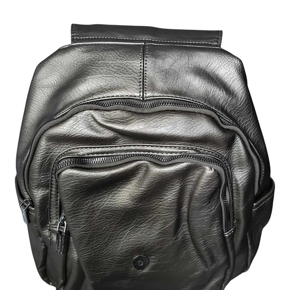 Rucsac gri metalizat 8017 cu fermoare multiple