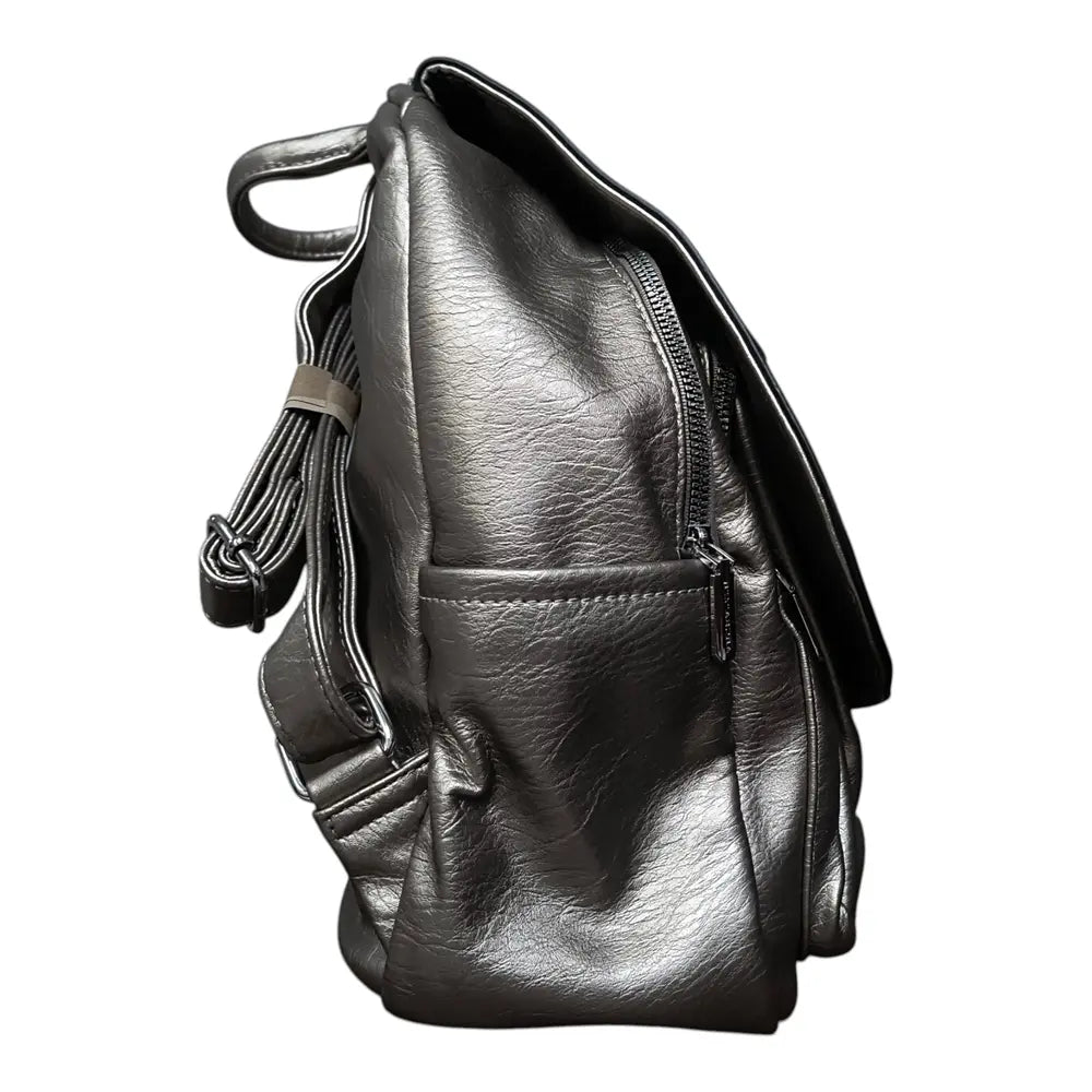 Rucsac gri metalizat 8017 cu fermoare multiple