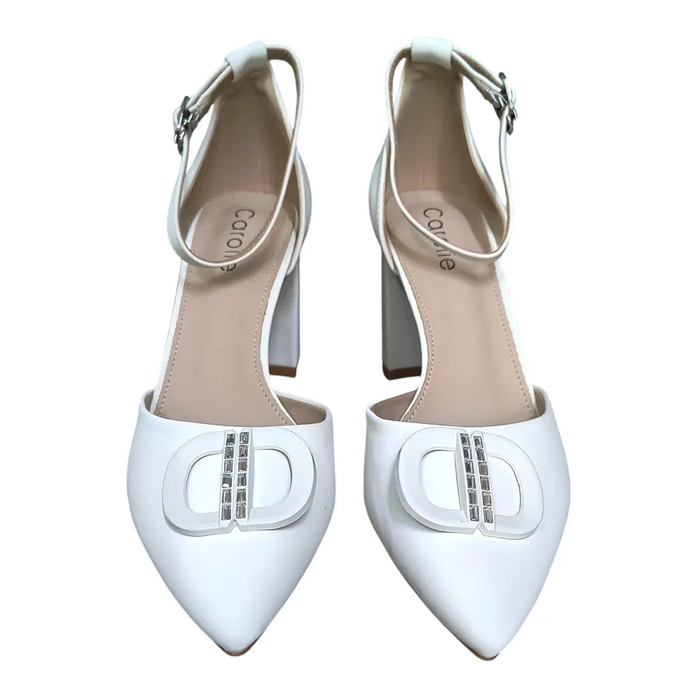 Pantofi damă L161 albi cu toc gros