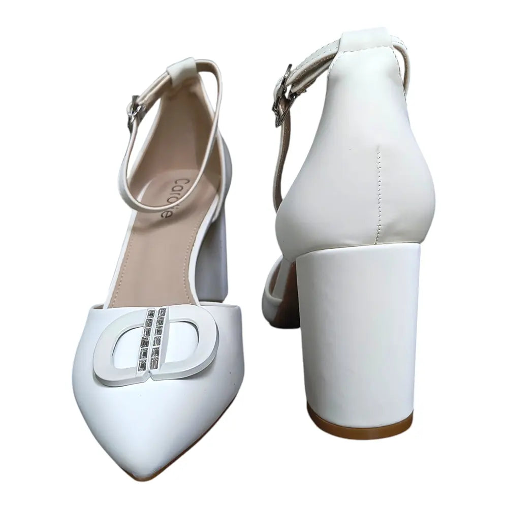 Pantofi damă L161 albi cu toc gros