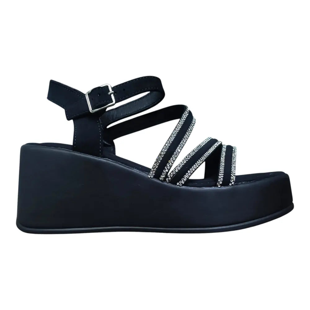 Sandale damă negre 578 cu platformă și barete
