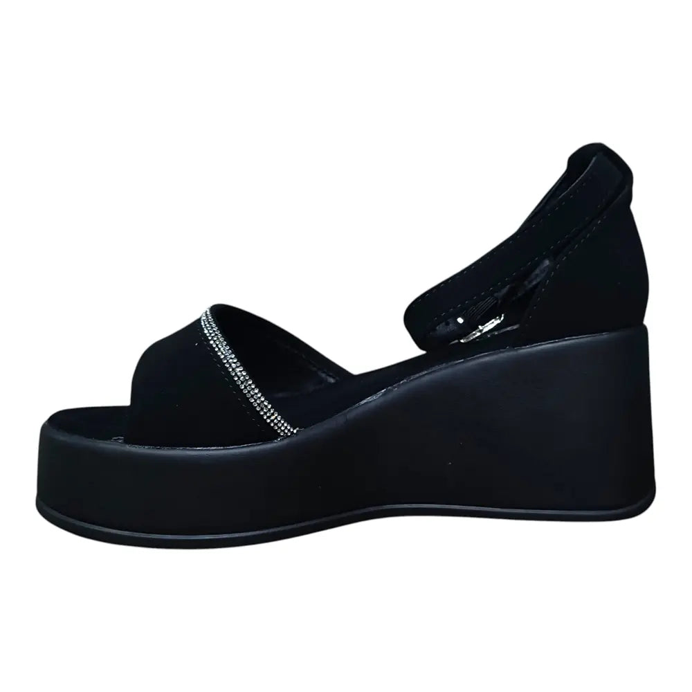 Sandale damă negru cu platformă și baretă 576