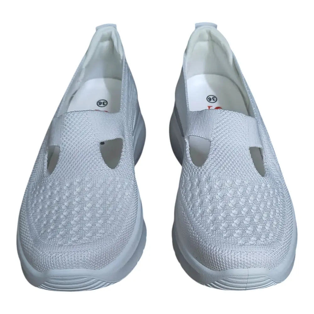 Pantofi sport albi slip-on cu talpă înaltă LA347