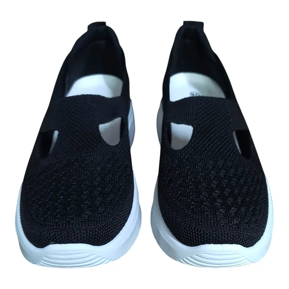 Pantofi sport damă negri slip-on cu talpă albă LA347