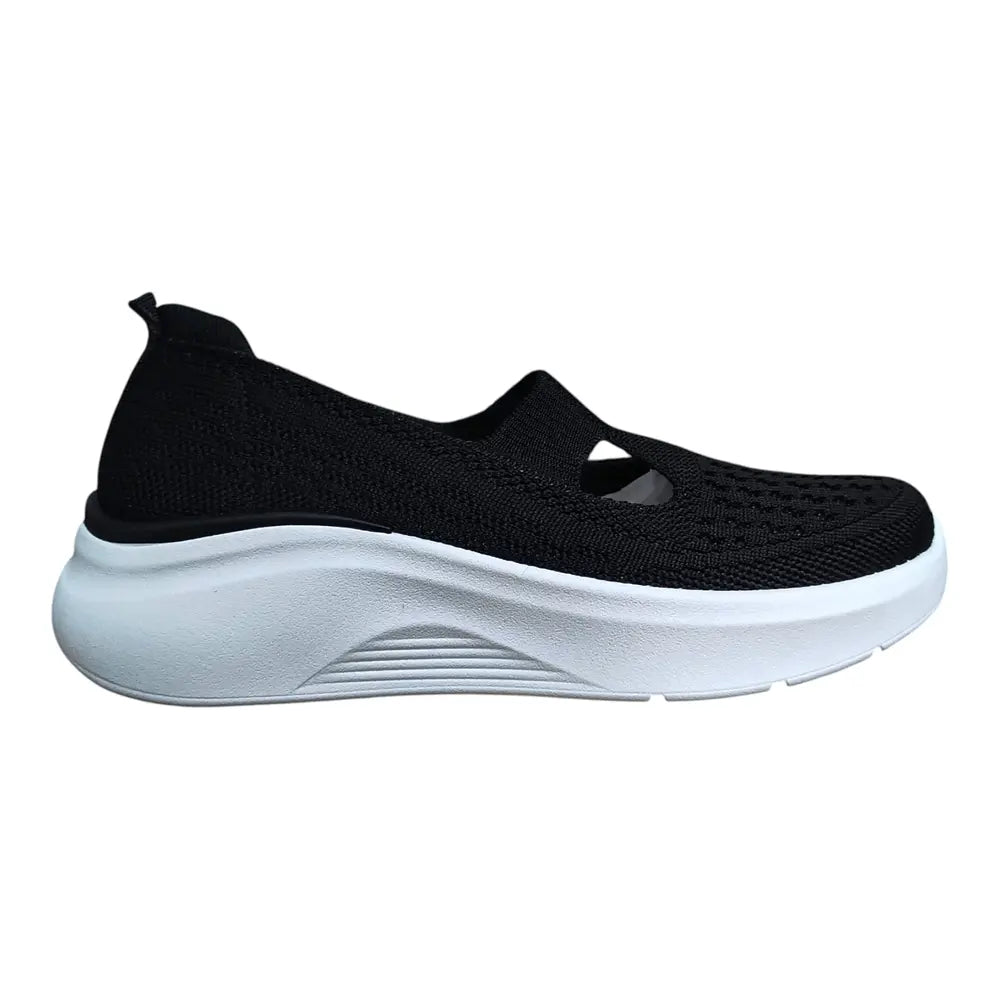 Pantofi sport damă negri slip-on cu talpă albă LA347