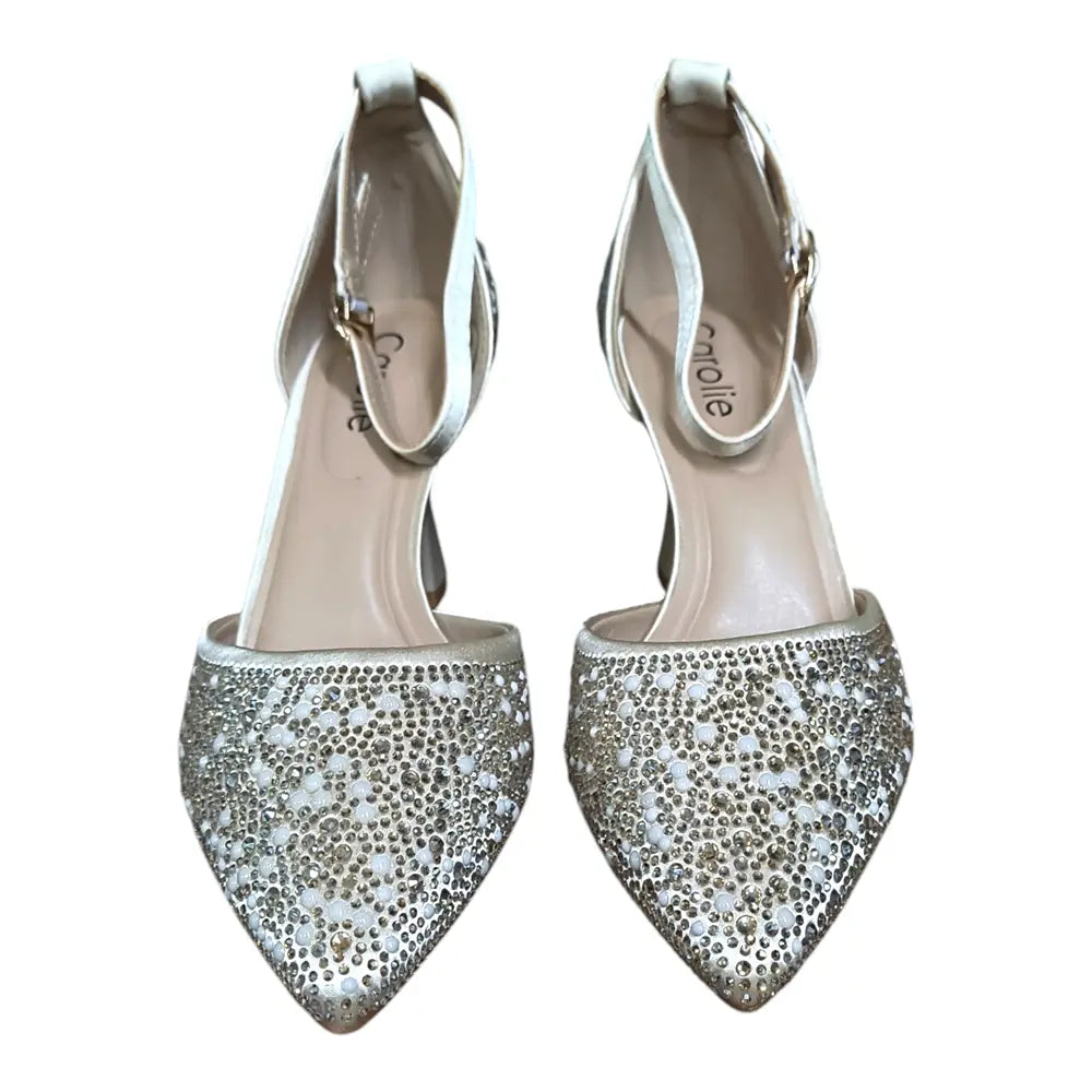 Pantofi eleganți damă aurii cu pietricele și baretă 205