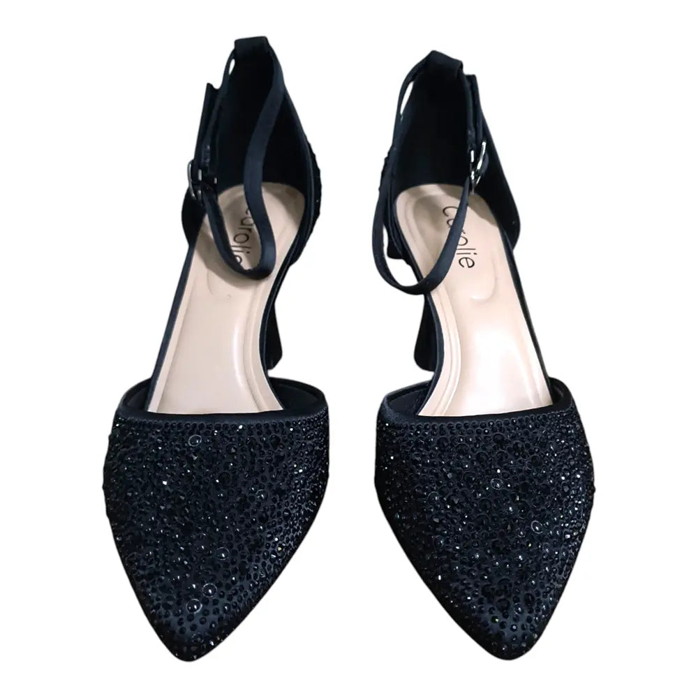 Pantofi eleganți damă negri cu pietricele și baretă 205